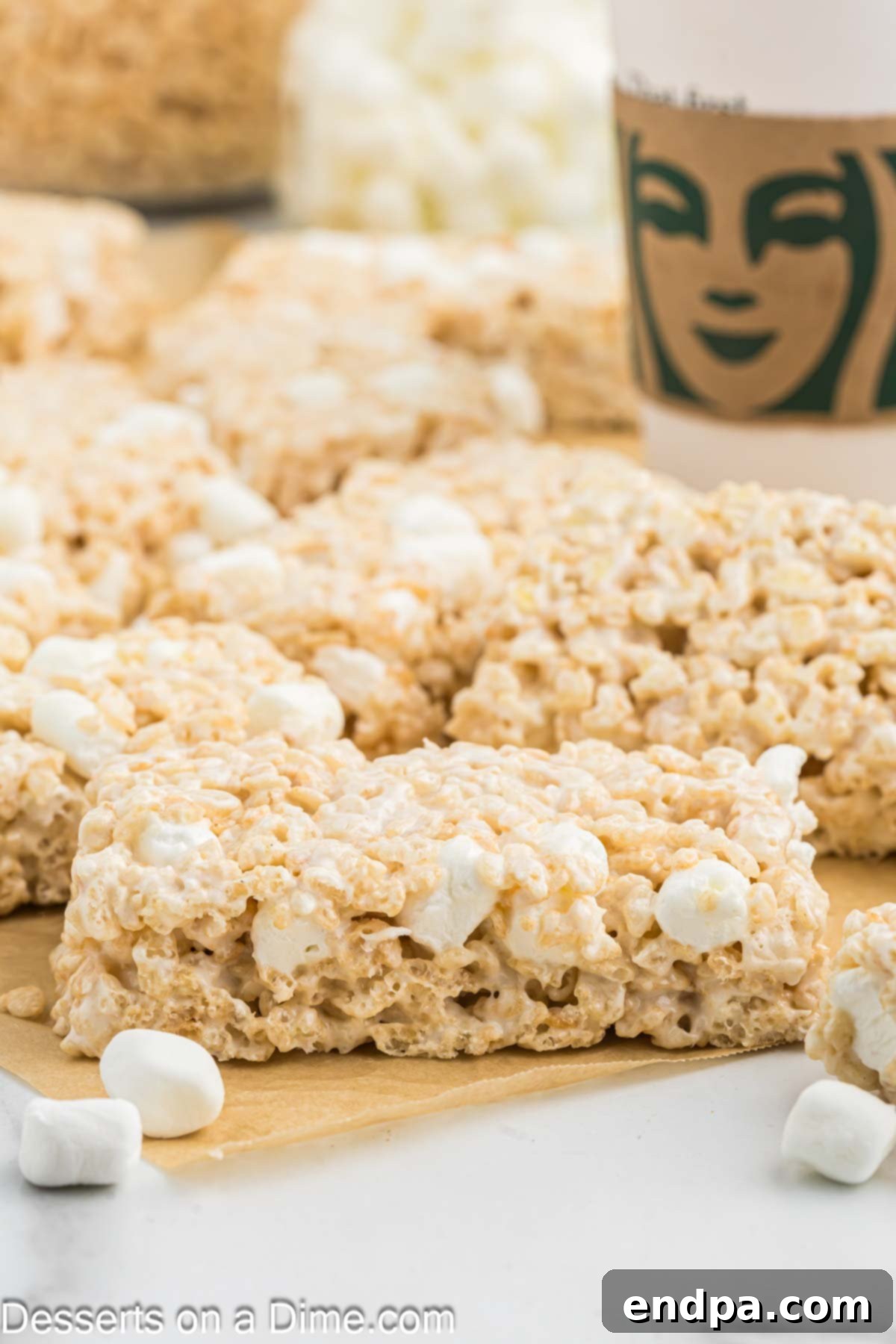 Delicious Starbucks marshmallow dream bars cut into perfect squares, showcasing their gooey texture.