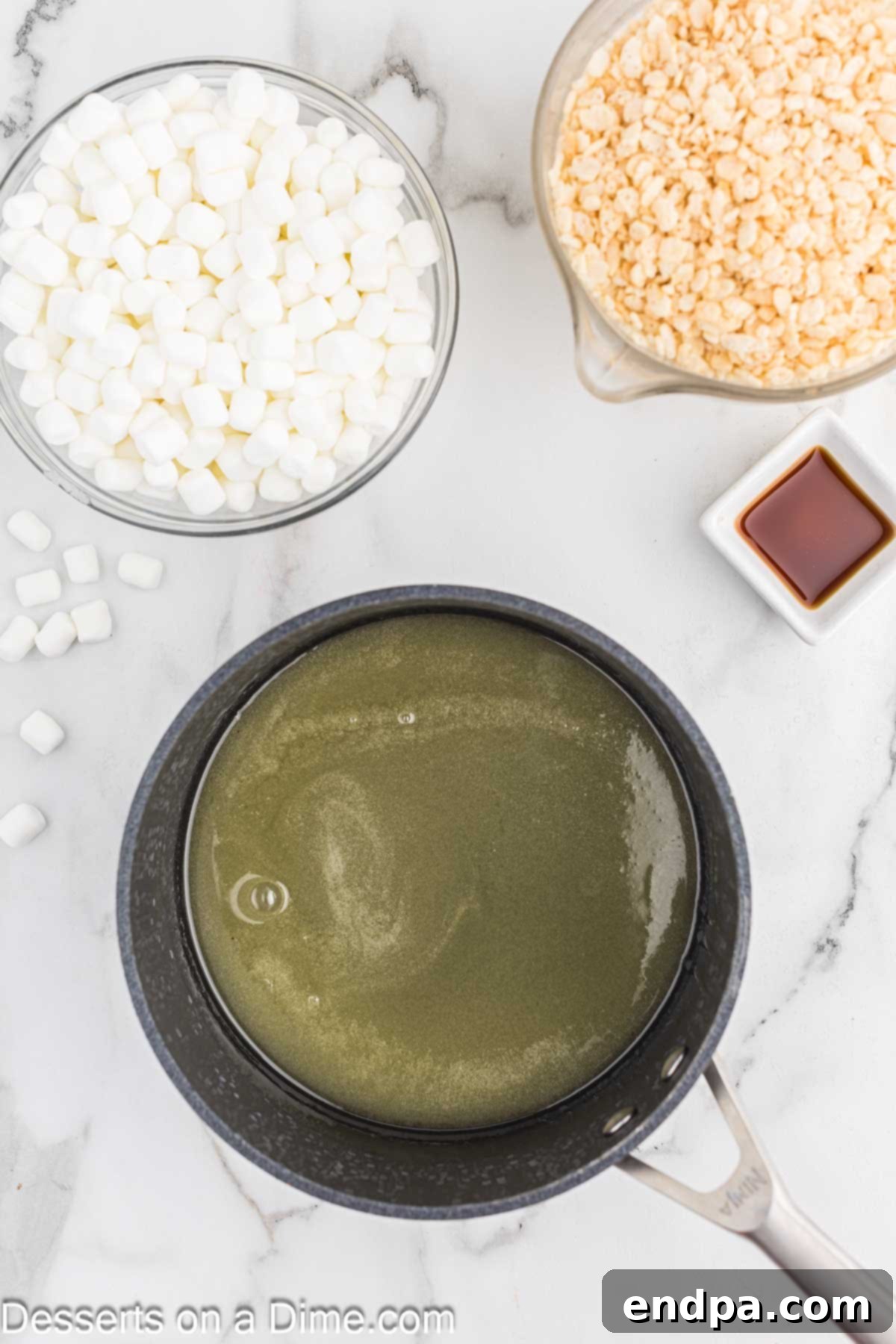 Melted butter and corn syrup in a large saucepan.