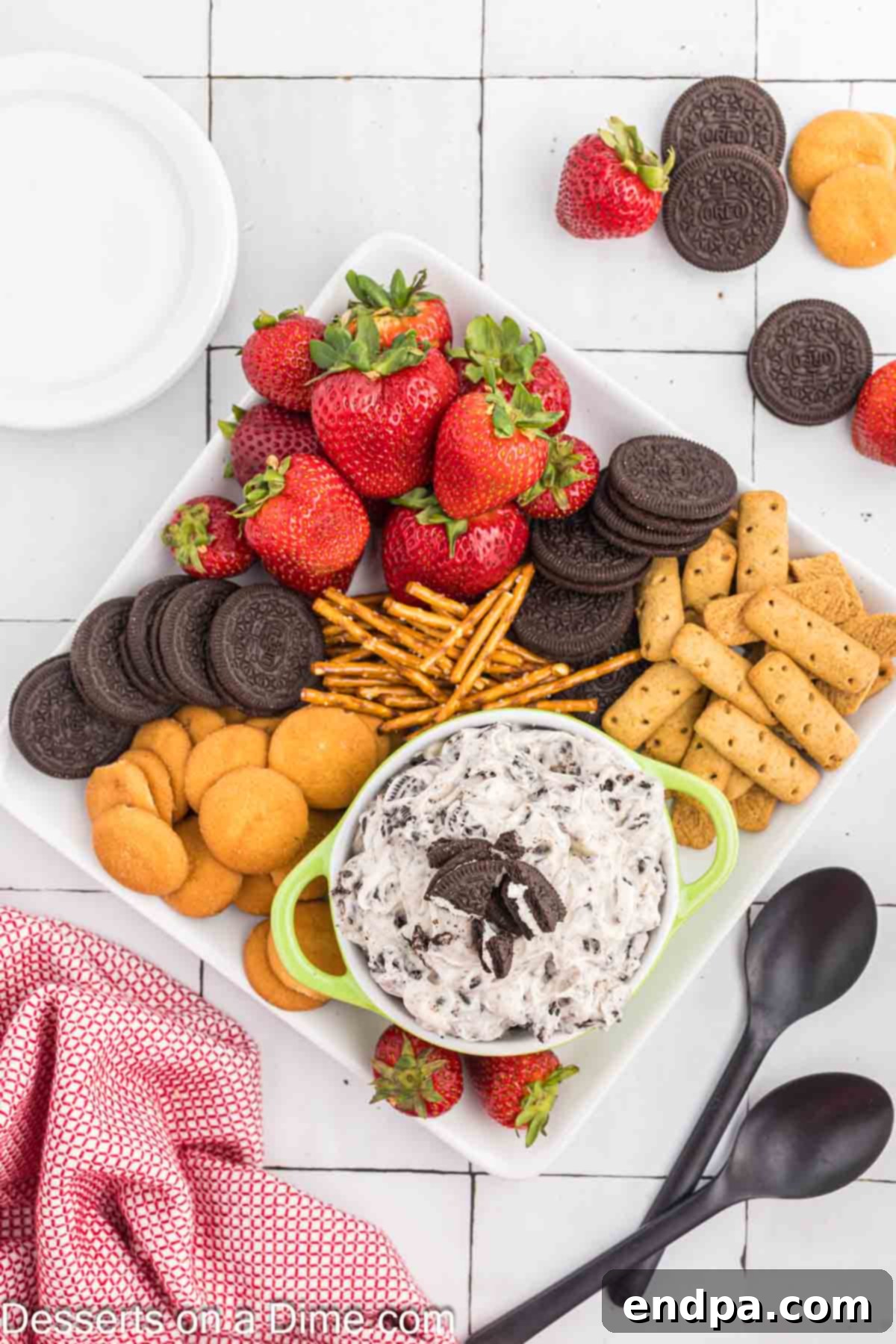 Decadent Oreo Dip 2 Oreo Dip in a bowl surrounded by dippers.