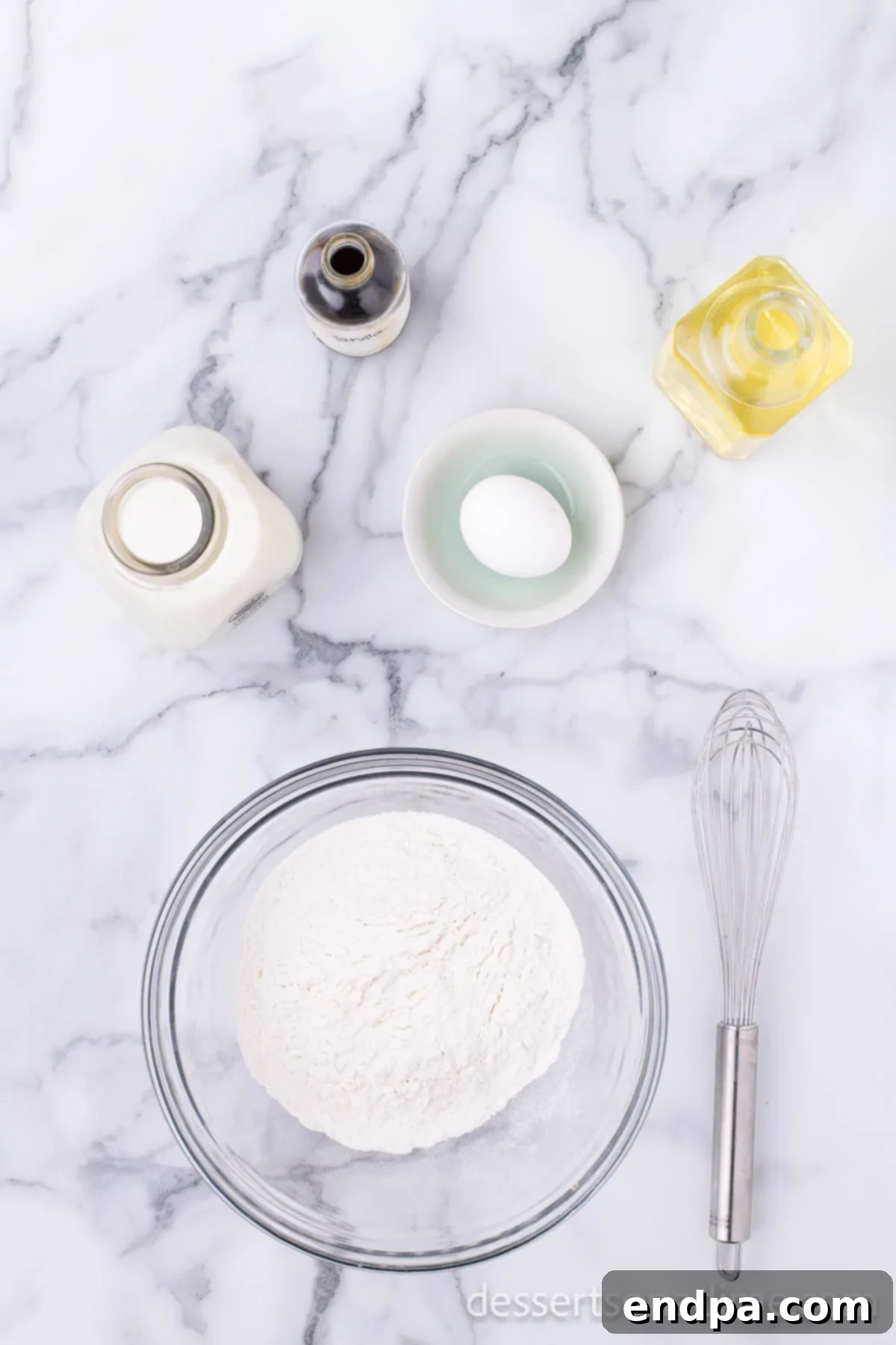 Crispy Cheesecake Indulgence 6 Pancake mix poured into a mixing bowl, ready for the wet ingredients.