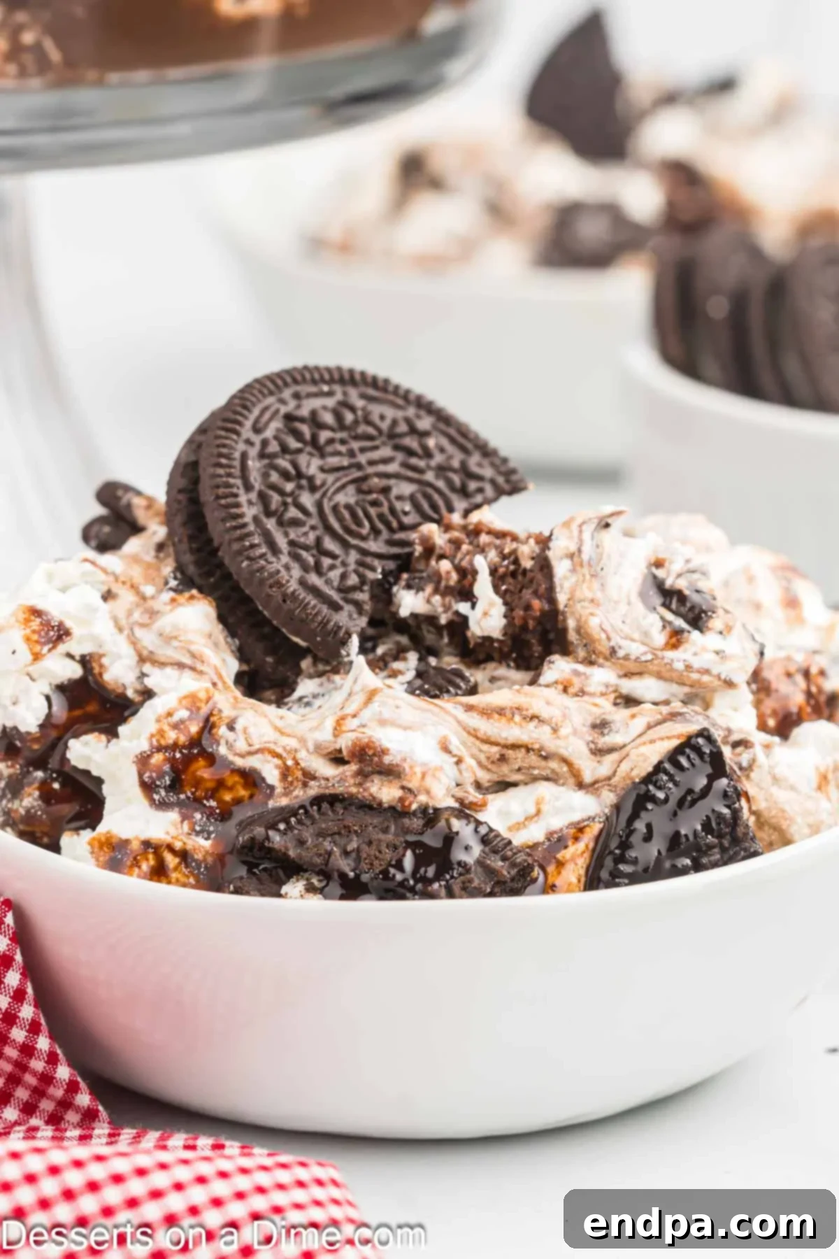 Oreo Dream Trifle 11 Oreo Trifle served in a bowl.