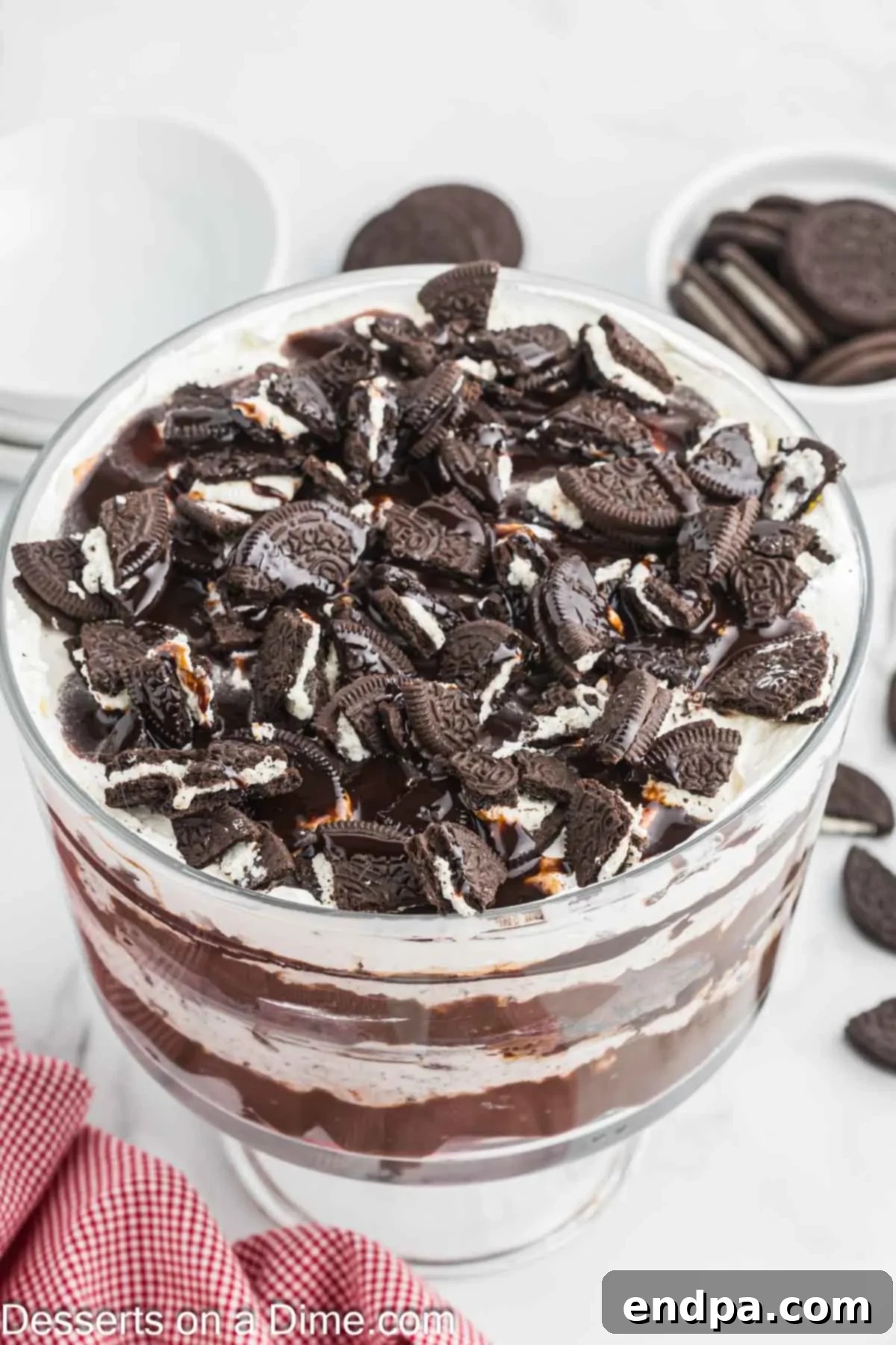 Oreo Dream Trifle 13 Oreo Trifle in dish ready to serve.