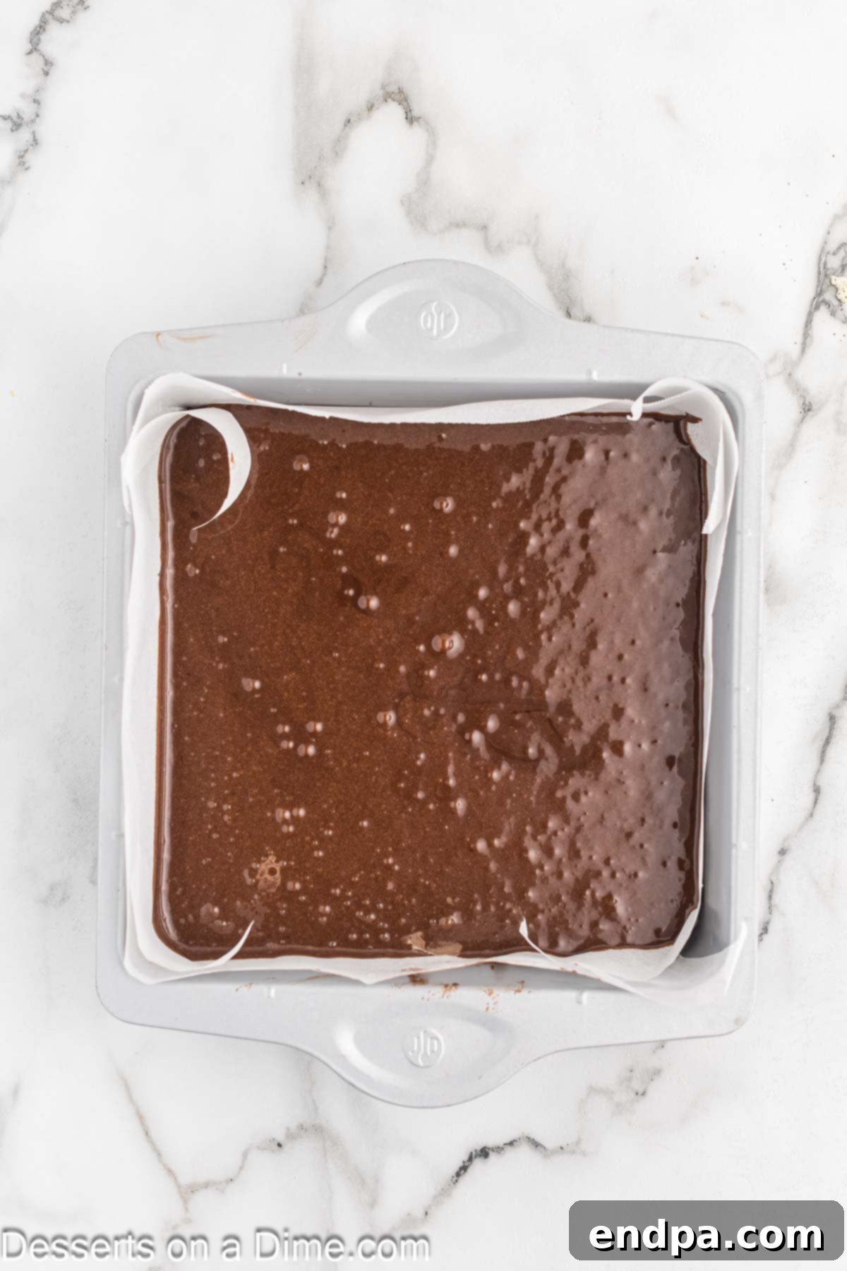 Oreo Dream Trifle 5 Brownie batter in pan.