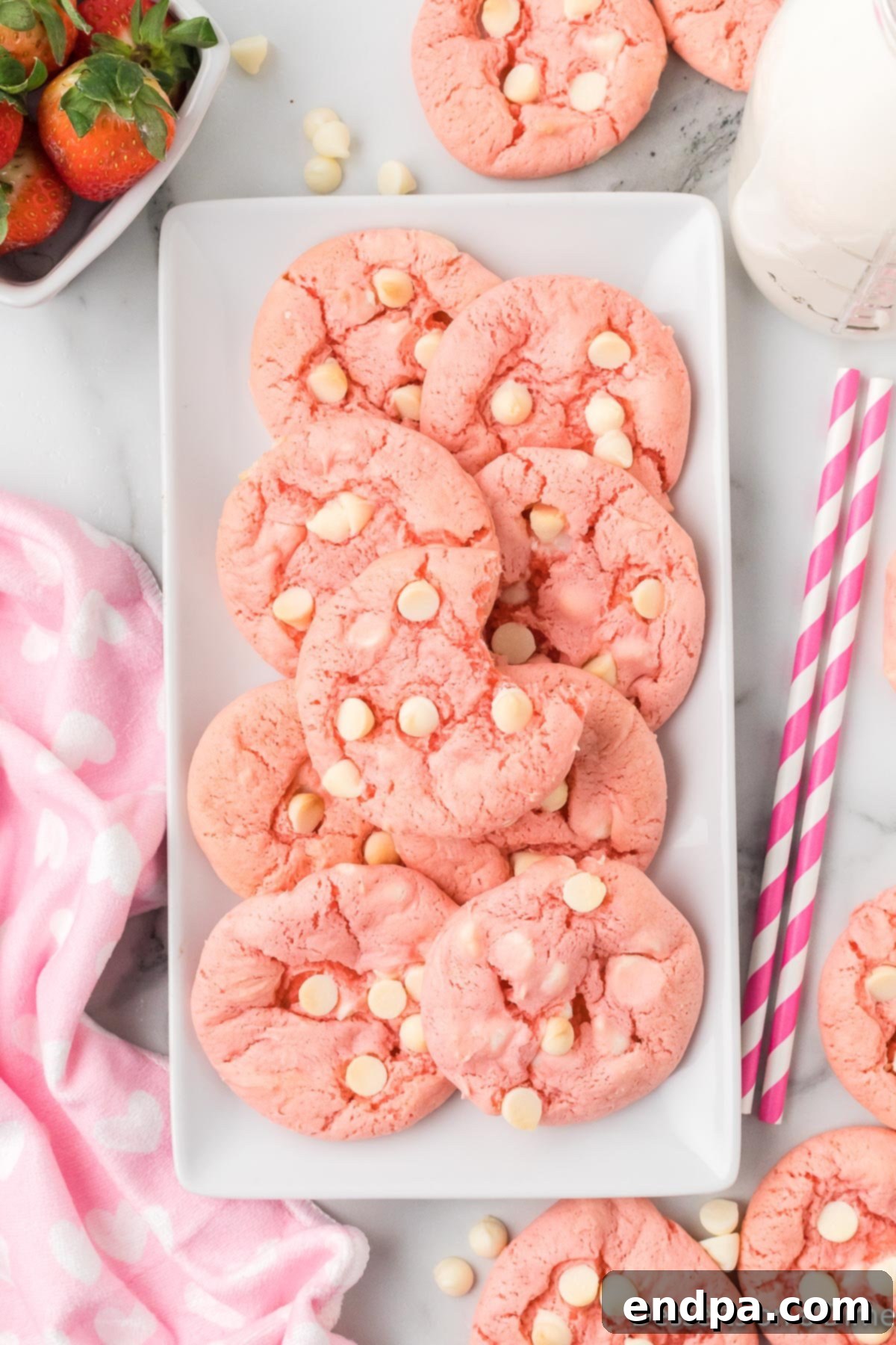 Valentine's Day Cake Mix Cookies on a platter. 
