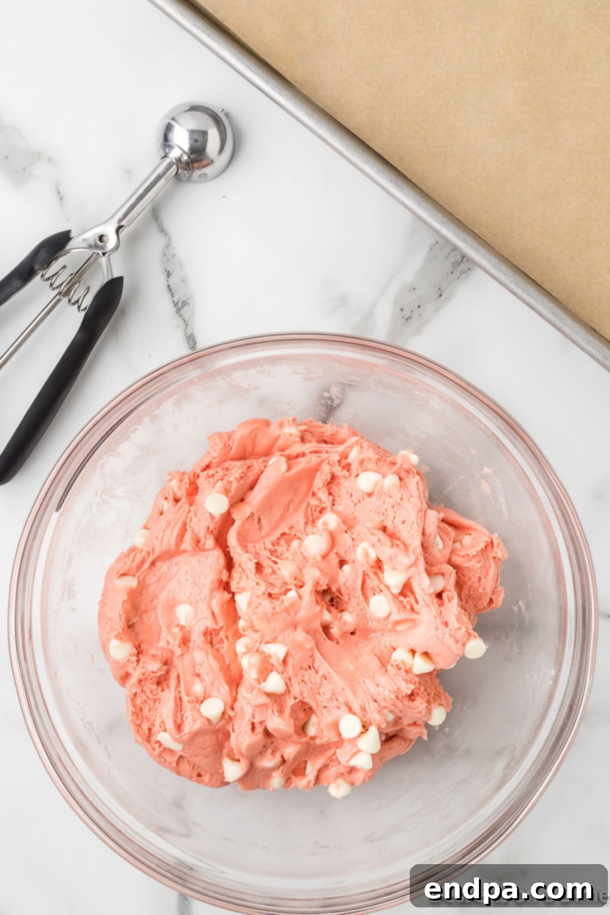 Cake mix with chocolate chips folded into batter. 