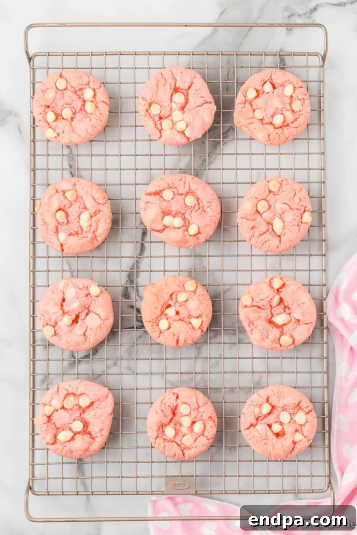Cookies on wire rack cooling. 