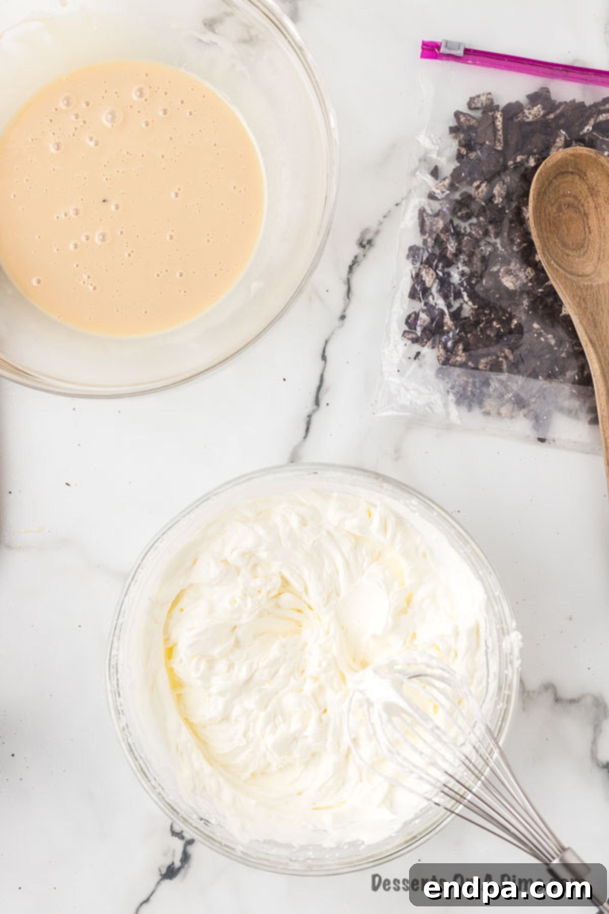Midnight Cookie Swirl Ice Cream 6 Separate bowl with cold heavy whipping cream before being whipped.