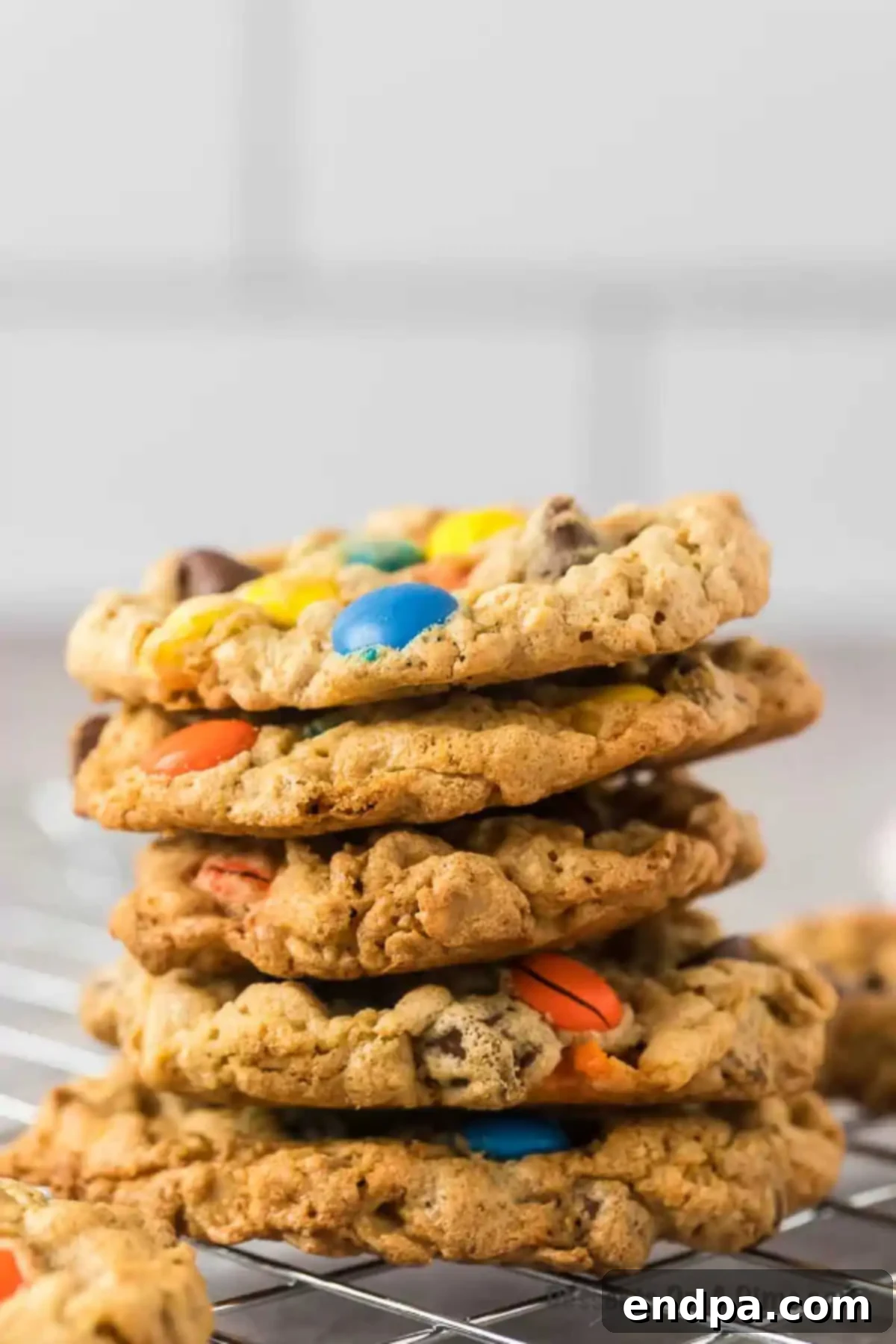 Monster Cookies stacked together.