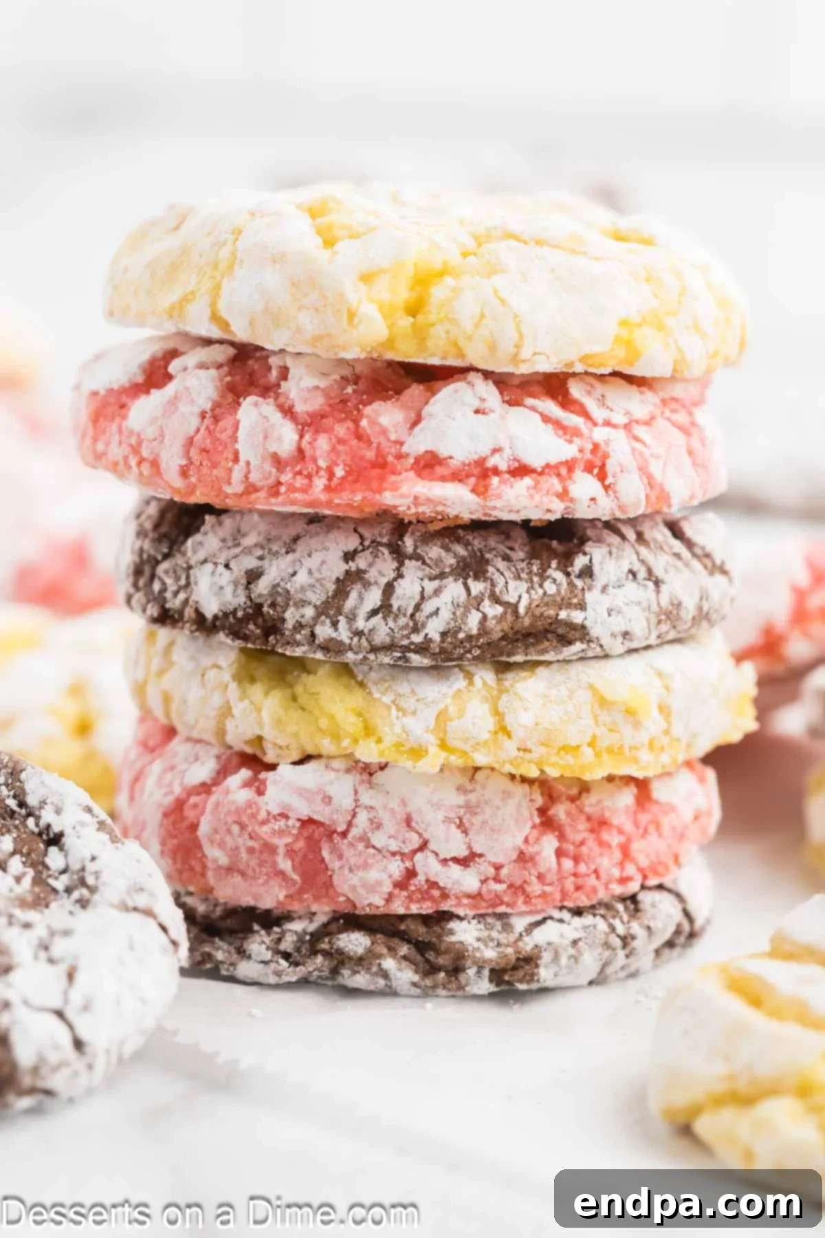 Stack of perfectly crinkled Cool Whip Cookies, ready to be enjoyed.