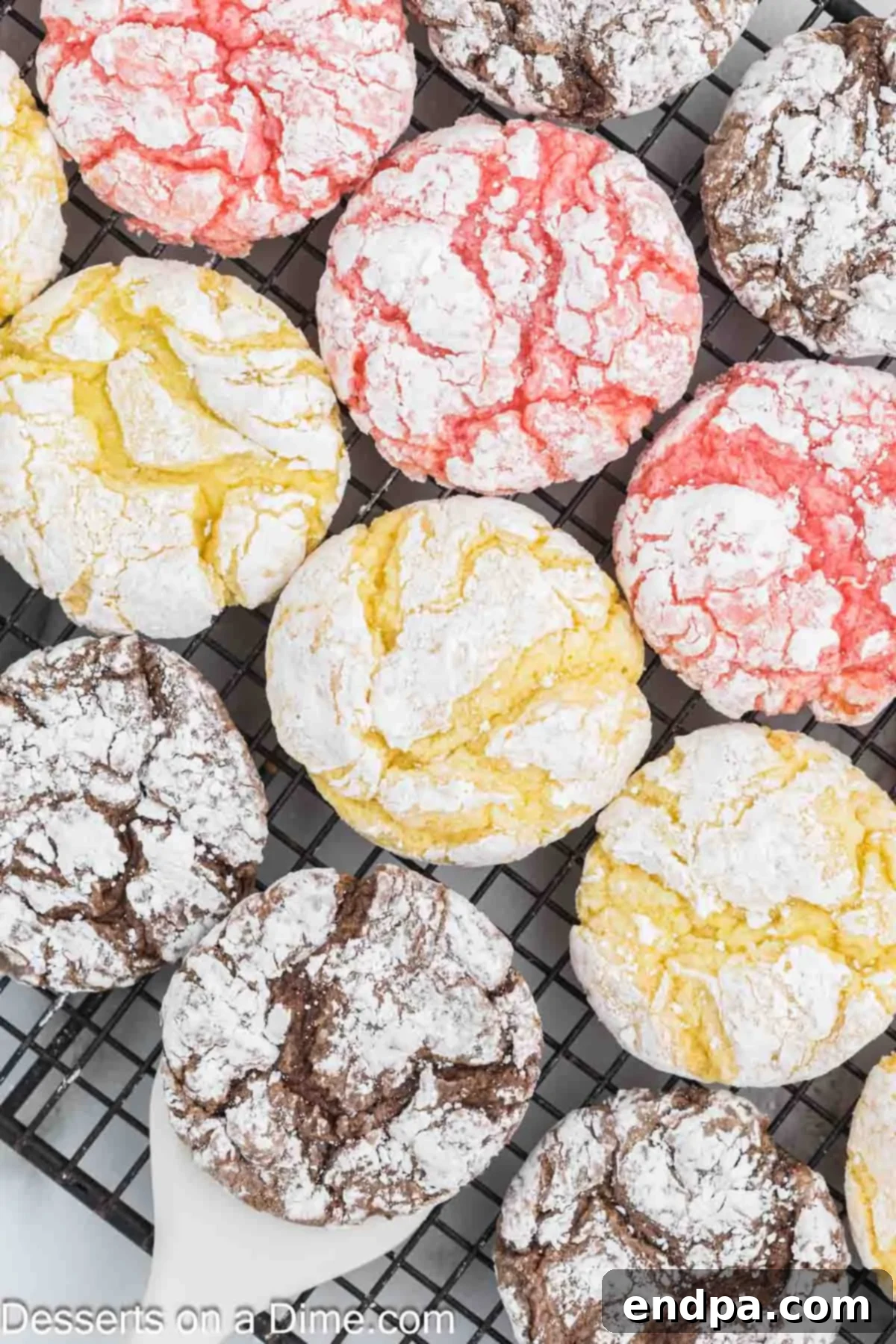 Cool Whip Cookies cooling on a wire rack, showing off their perfect crinkles.