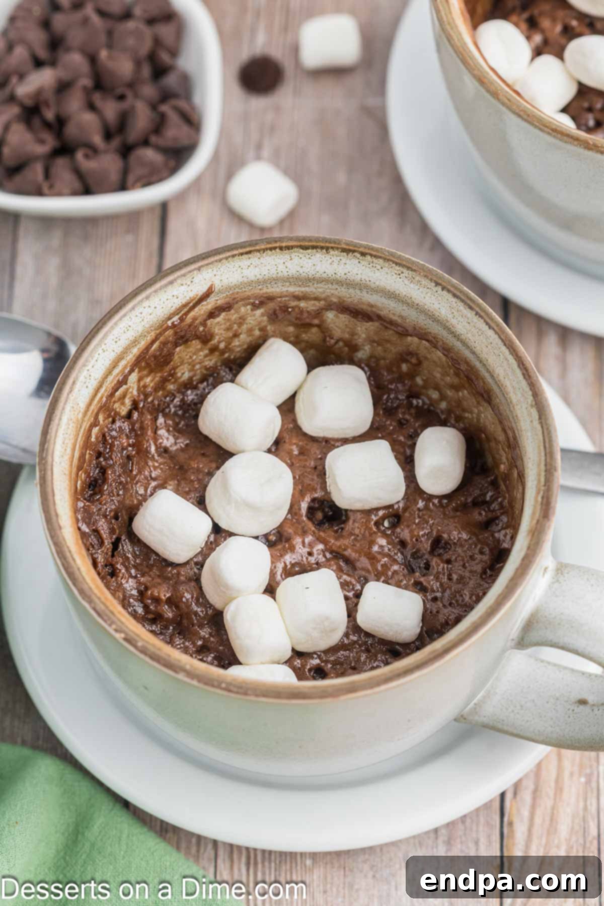 Rich Cocoa Mug Indulgence 2 Hot Cocoa Mug Cake topped with marshmallows, ready to enjoy.