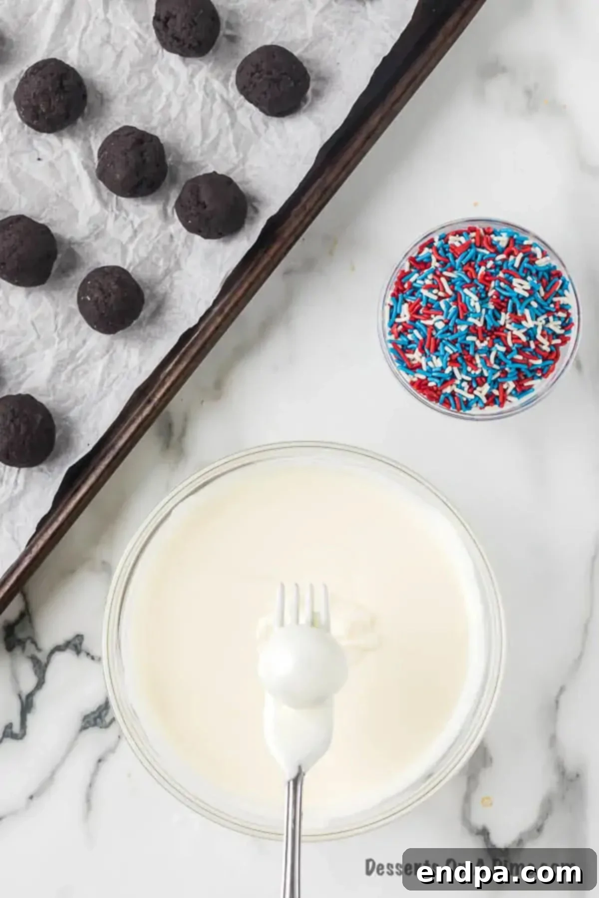 Oreo Ball dipped in melted chocolate.