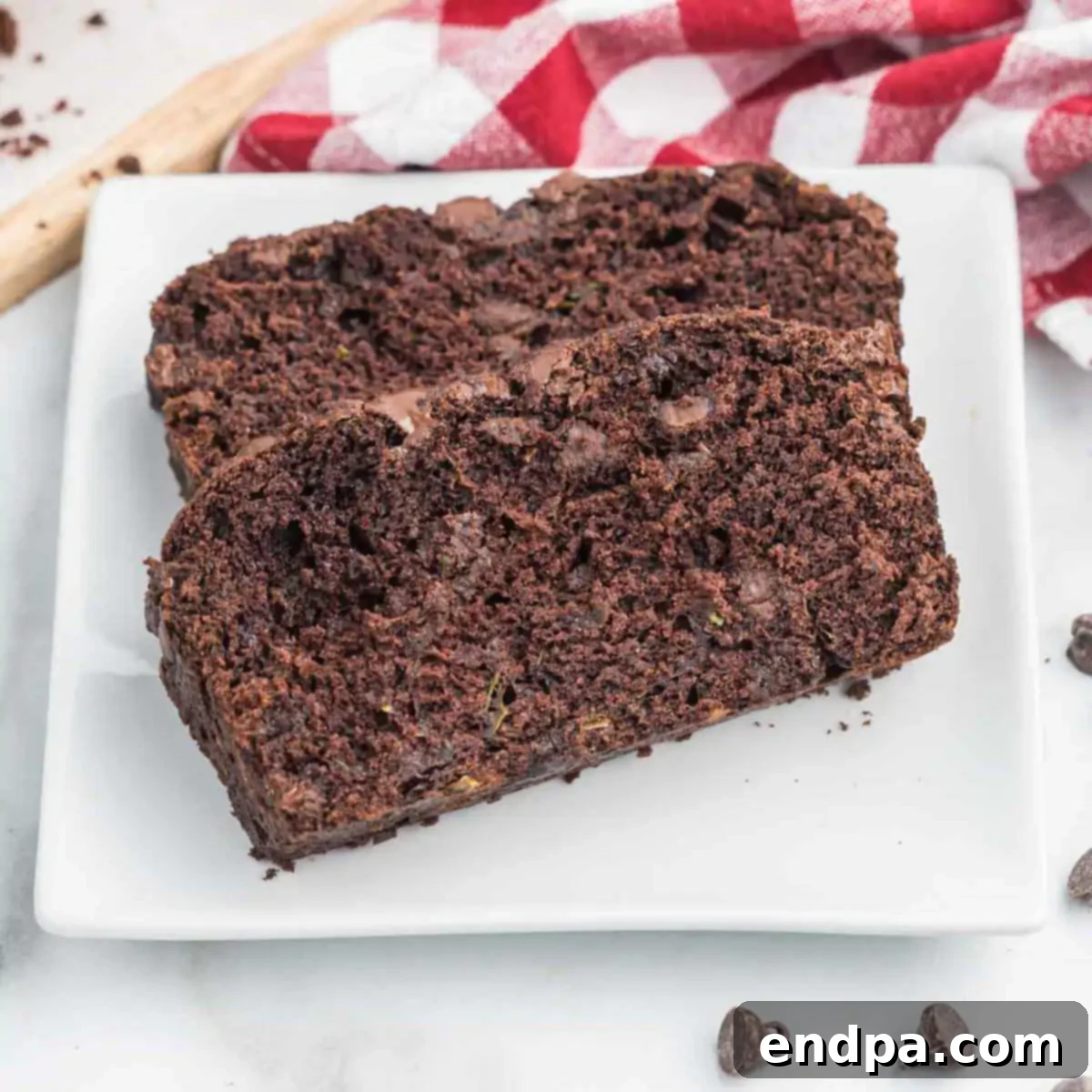 Fudgy Chocolate Zucchini Bread 11 A beautiful loaf of freshly baked chocolate zucchini bread.