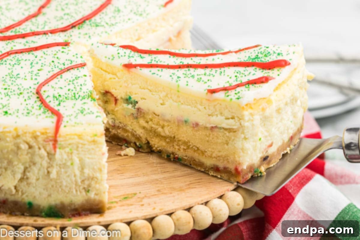 Little Debbie Christmas tree cheesecake being sliced. 