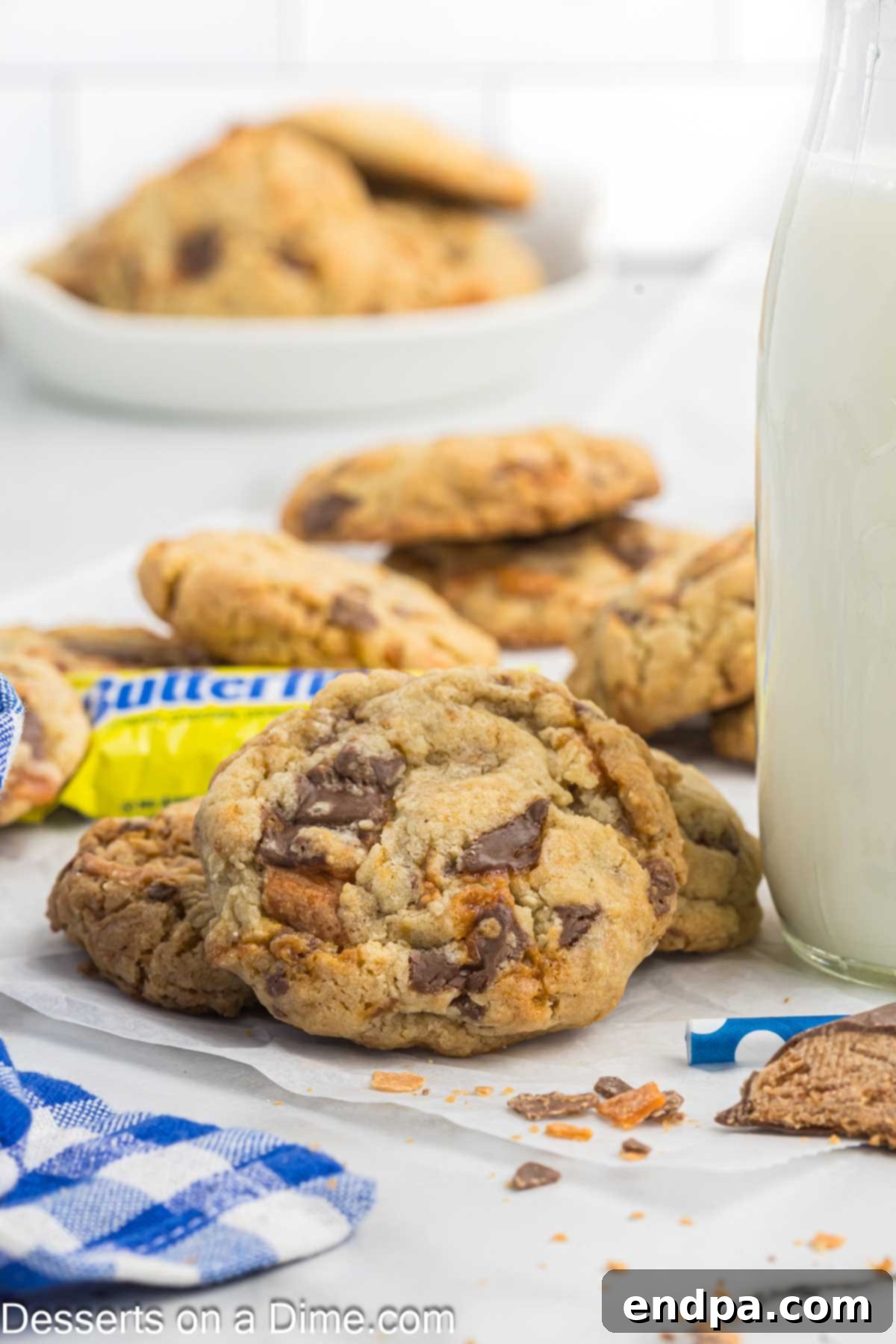 Butterfinger cookies stacked together.