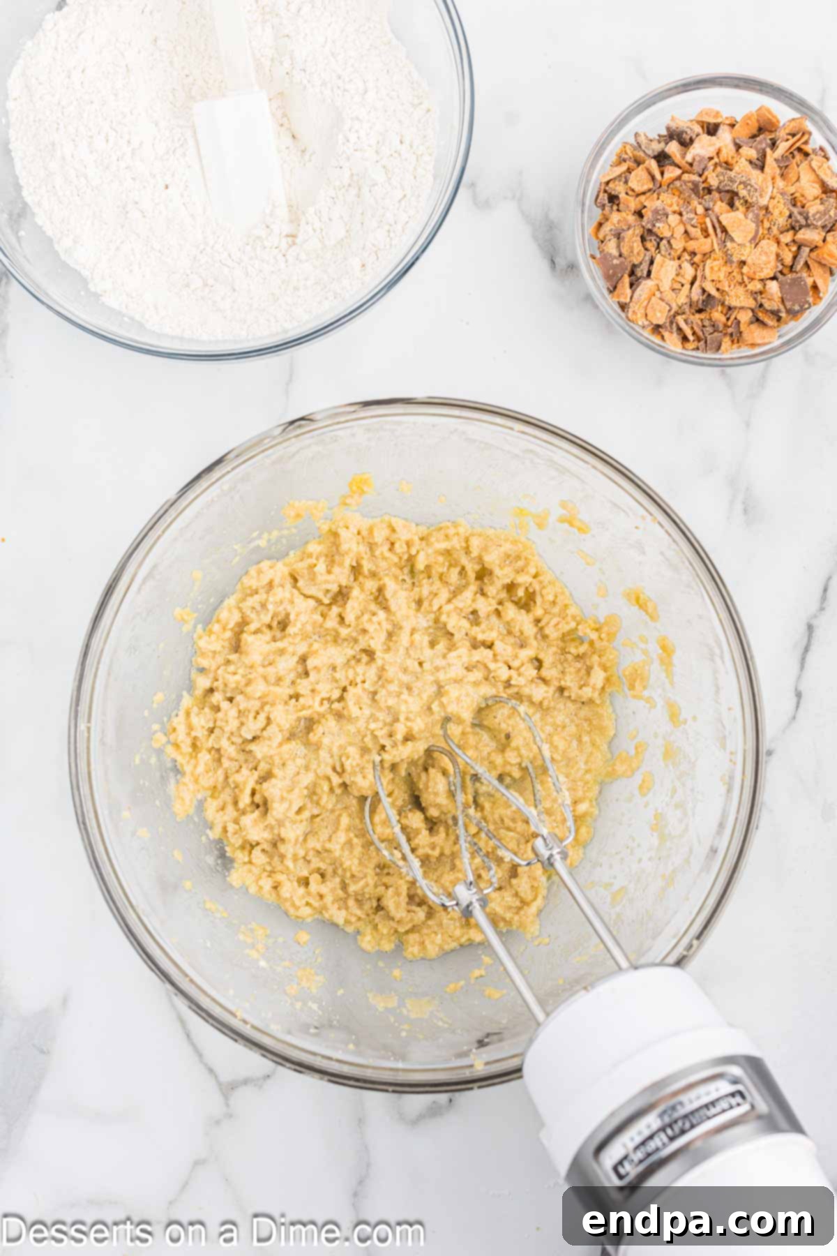 Eggs added to butter mixture.