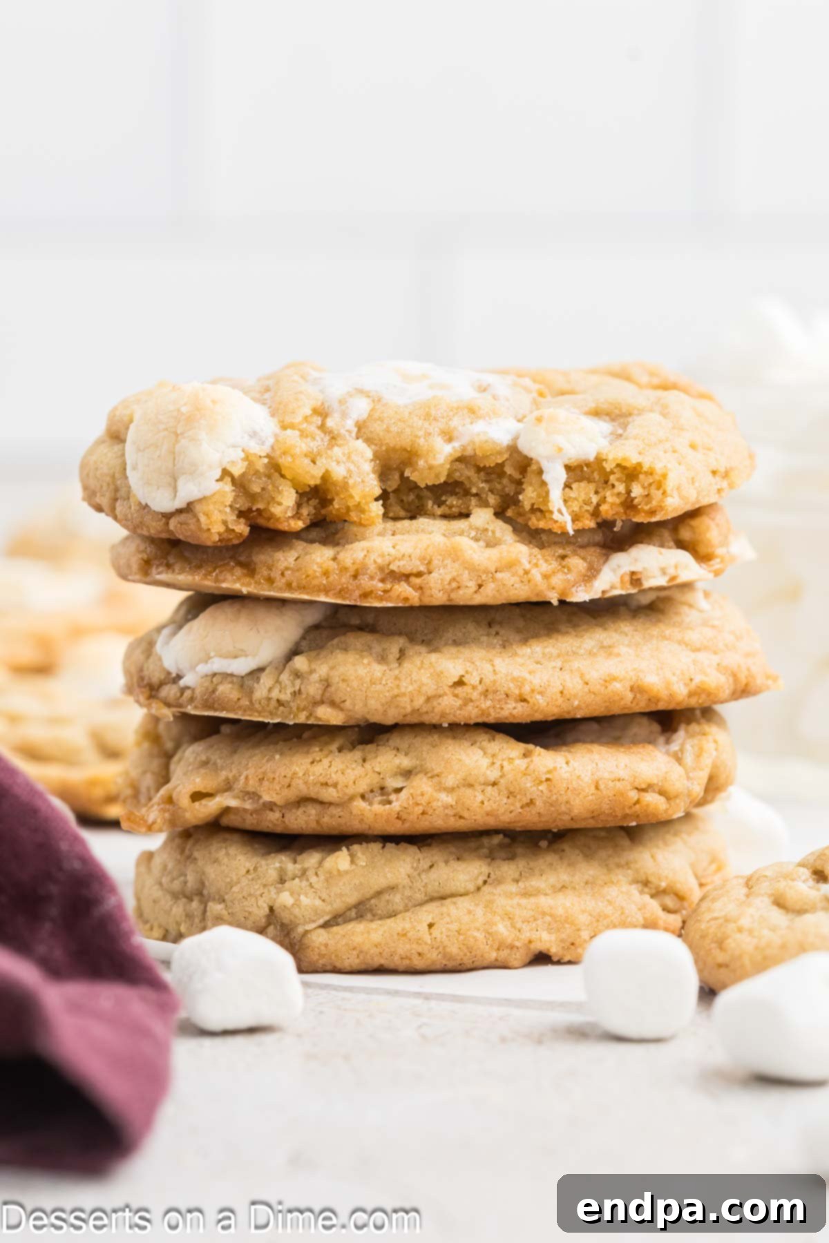 Fluffy Cloud Cookies 2 Stacked Marshmallow Cookies, showcasing their gooey texture and toasted tops.