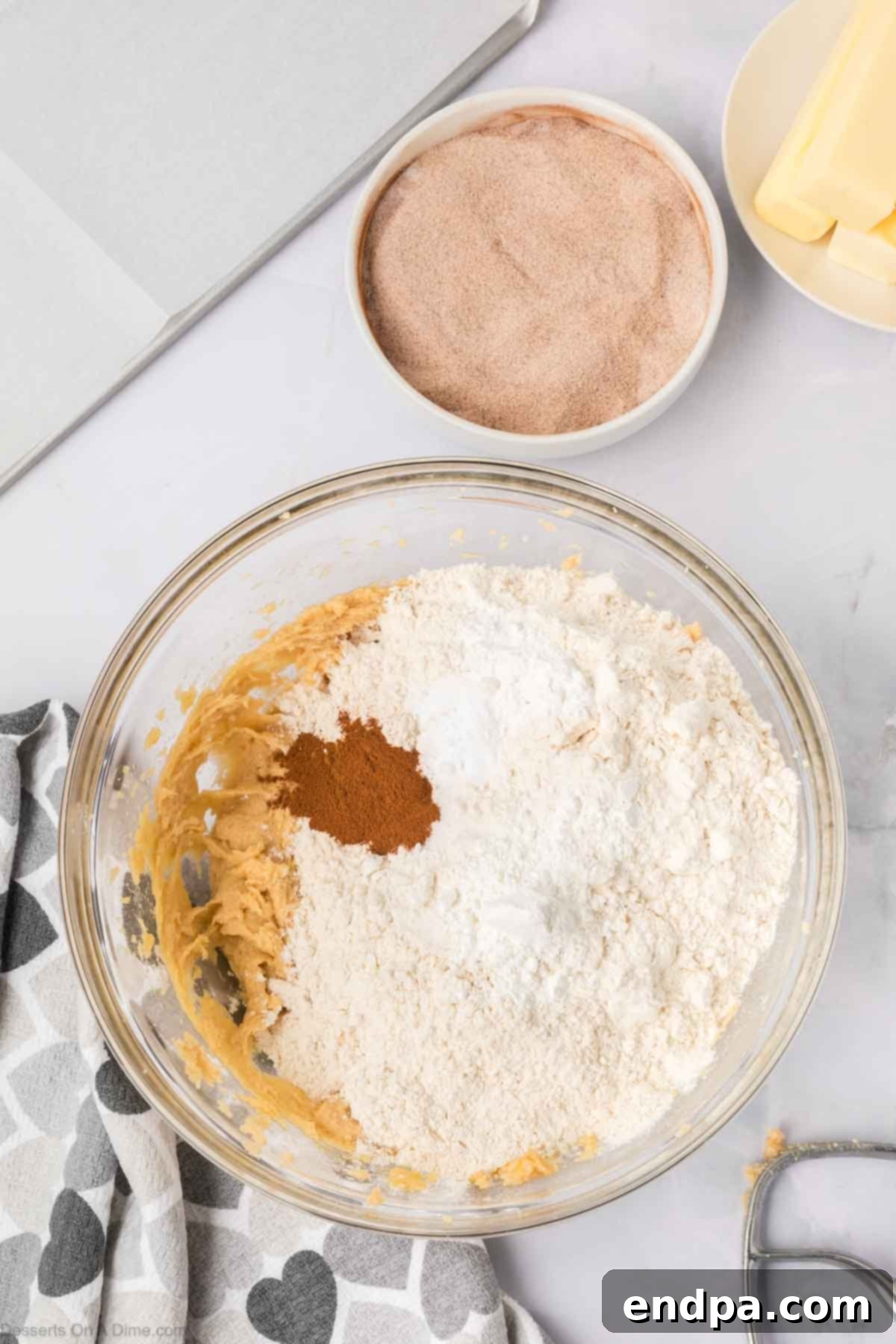 Spanish Cinnamon Sugar Cookies 8 Dry ingredients mixed into batter.