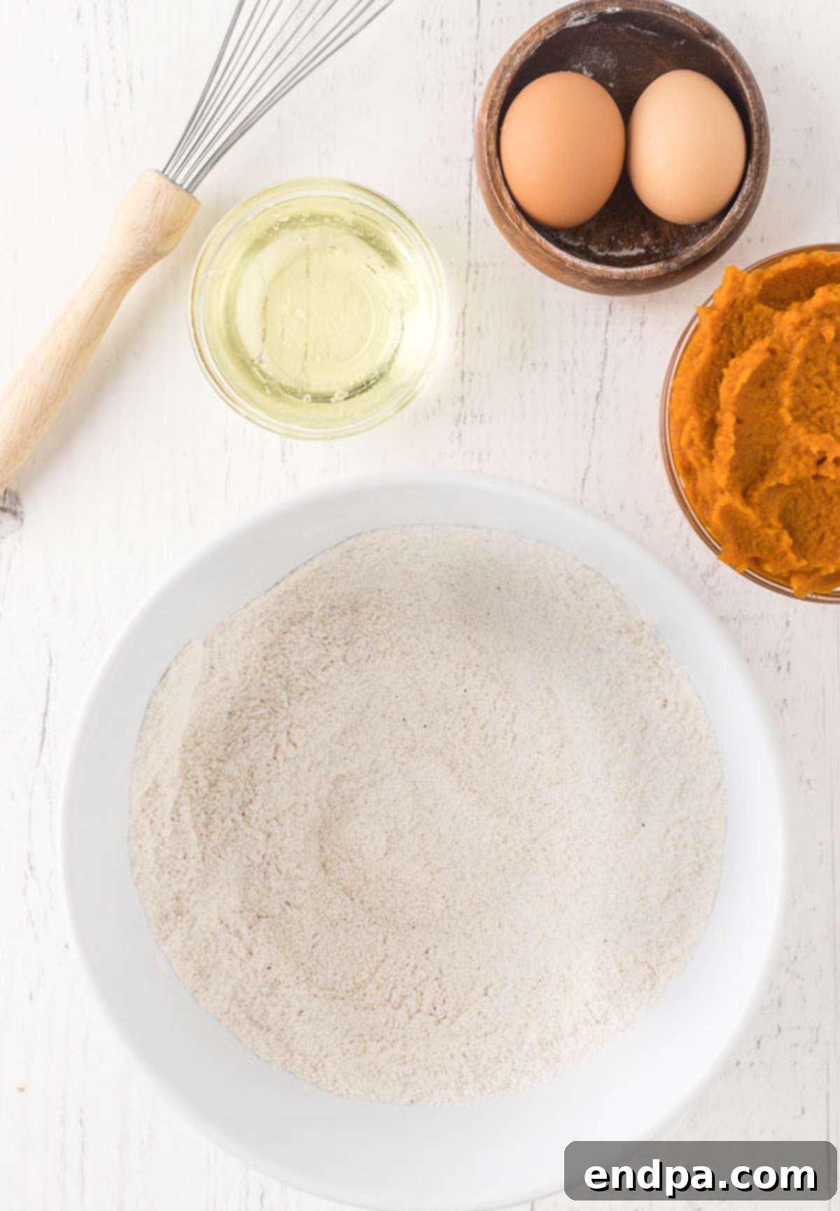 The dry ingredients stirred together in a bowl.