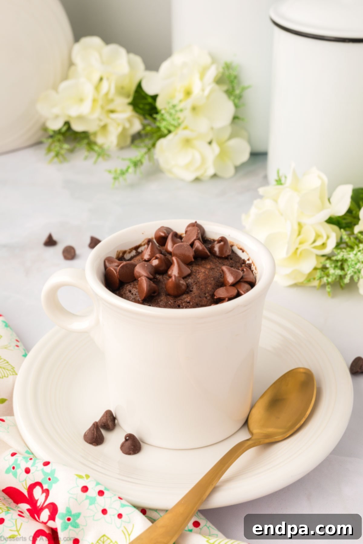 keto cake in a mug with spoon. 