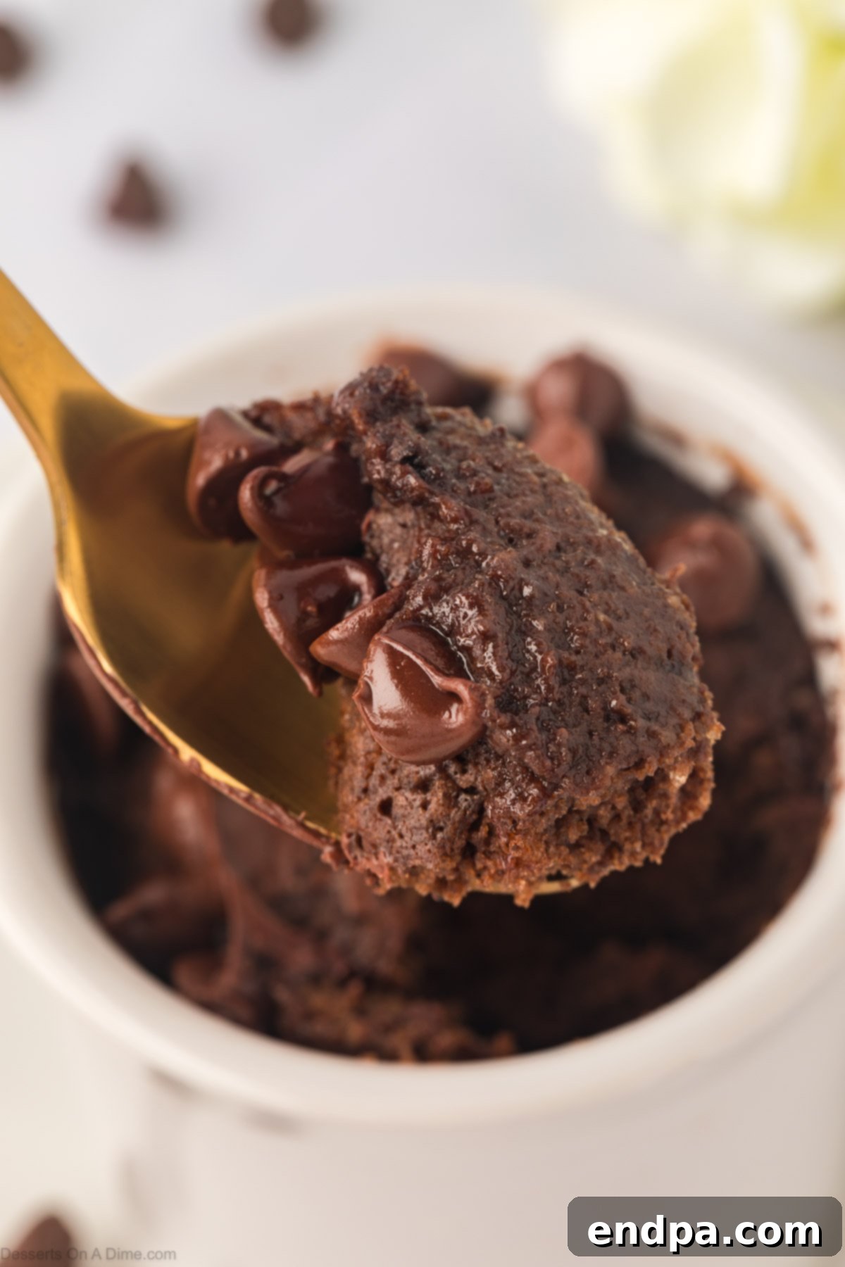 Keto cake in a mug with spoon. 