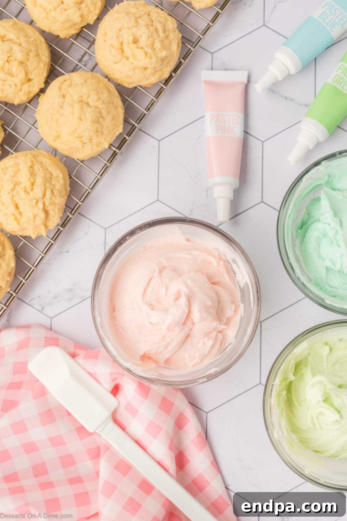 Cloud-Soft Sour Cream Cookies 13 Velvety buttercream frosting, perfectly mixed and infused with vibrant food coloring, ready for decorating.