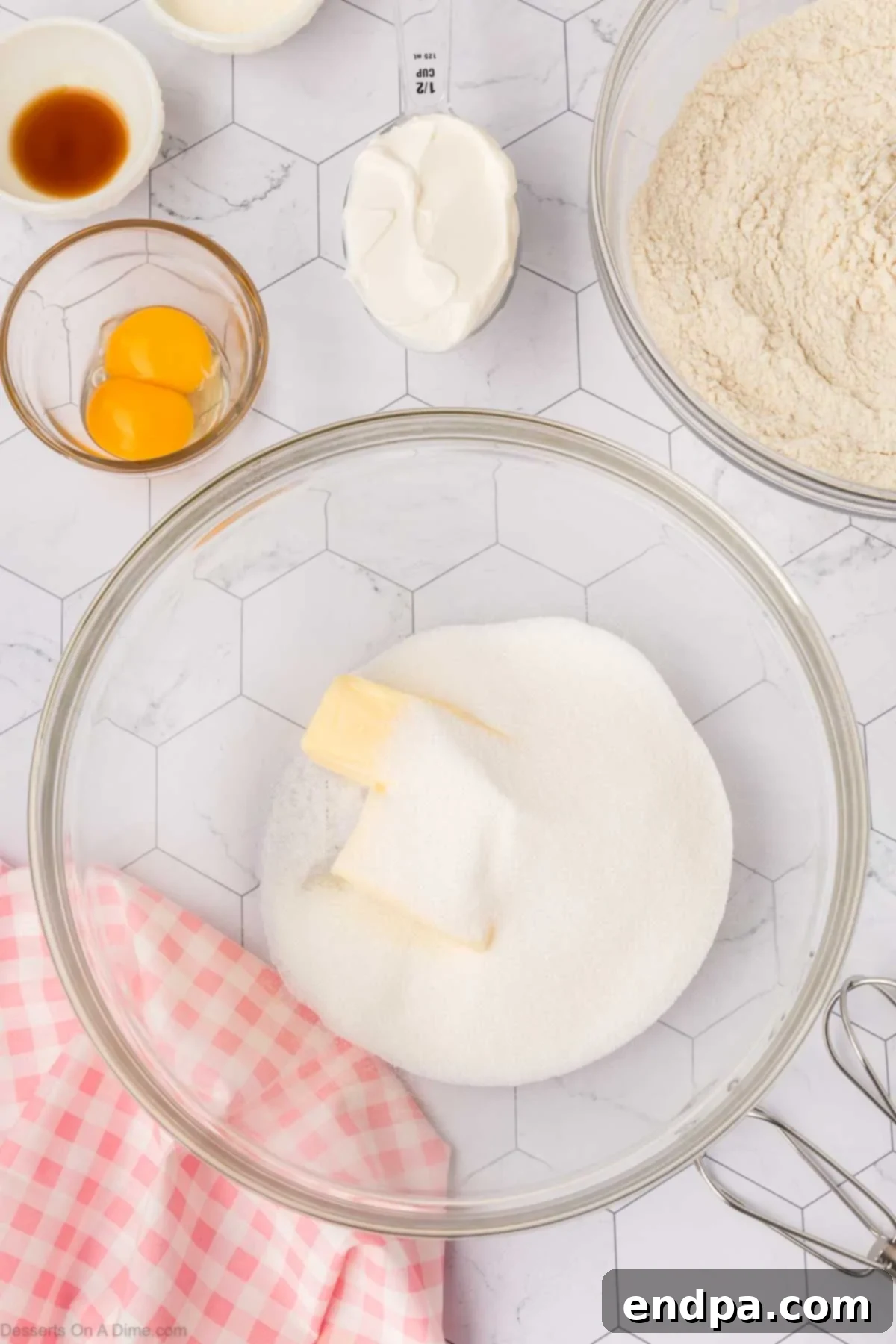 Cloud-Soft Sour Cream Cookies 4 Creamy mixture of softened butter and granulated sugar, beaten until light and fluffy in a stand mixer bowl.