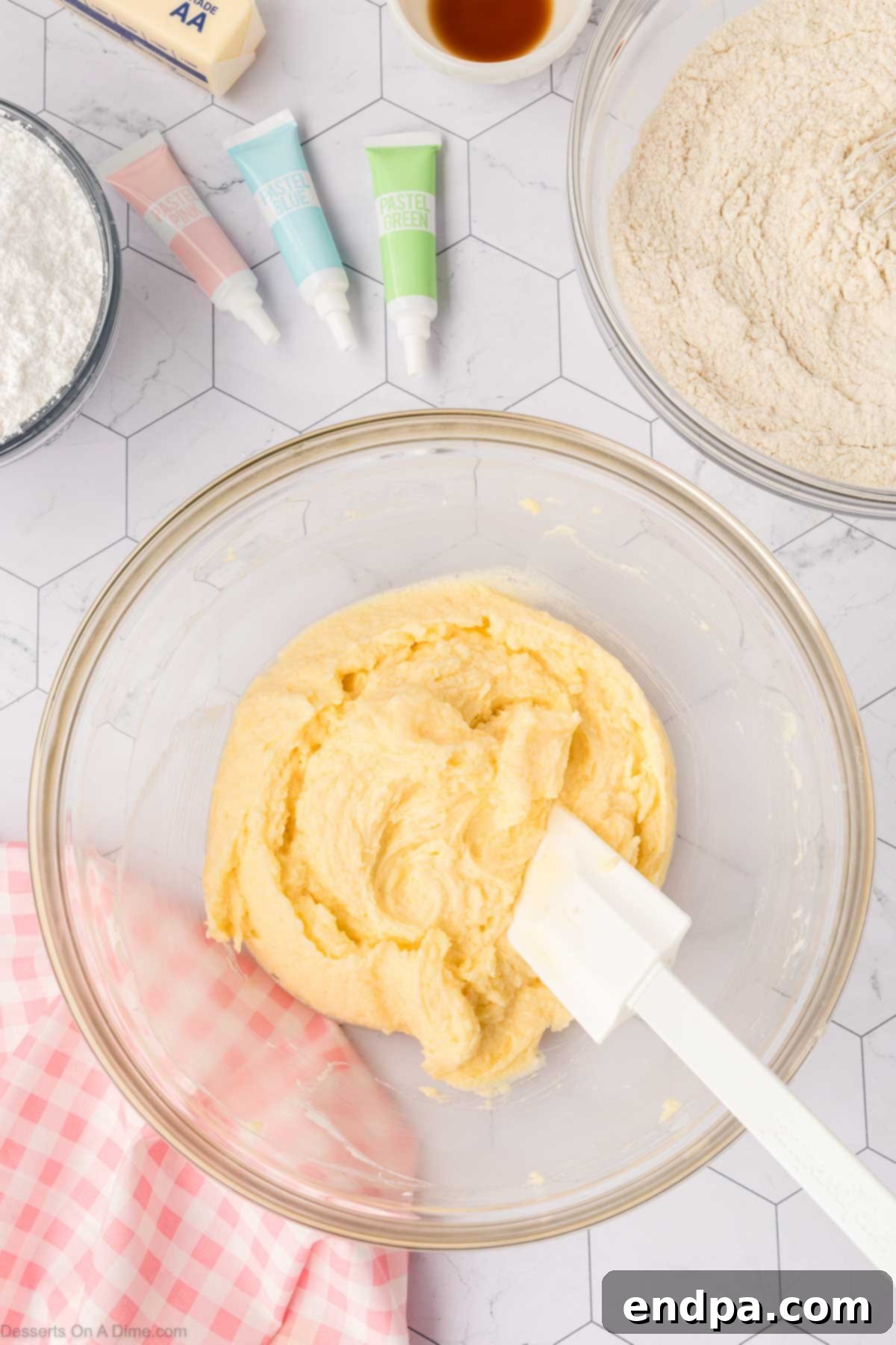 Cloud-Soft Sour Cream Cookies 7 Cookie dough mixture, thoroughly combined and scraped down the sides of the bowl with a spatula, ready for dry ingredients.