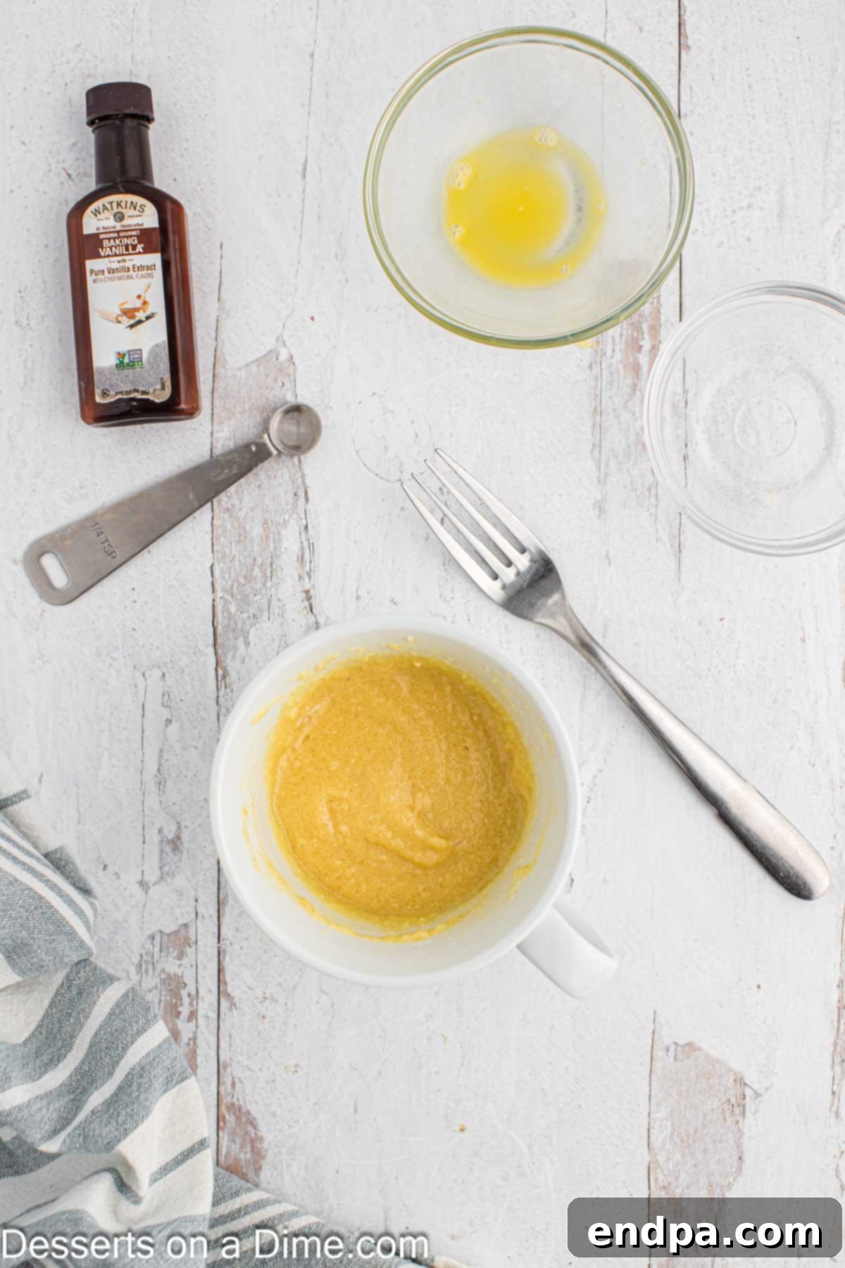 Vanilla Keto Mug Cake 3 Mug with all ingredients thoroughly combined and mixed.