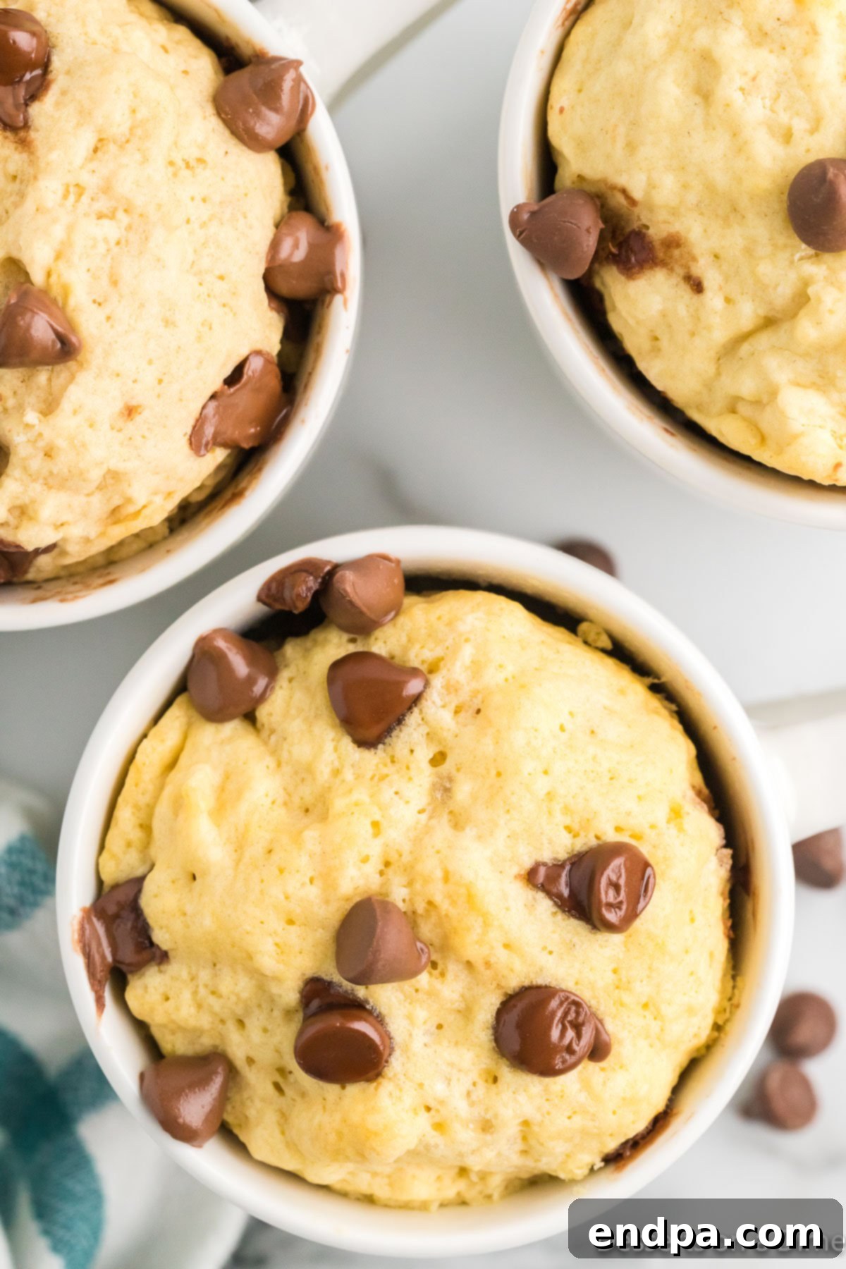 Heavenly Keto Chocolate Chip Mug Cake 2 Delicious and ready-to-enjoy Keto Chocolate Chip Mug Cake in a white mug.