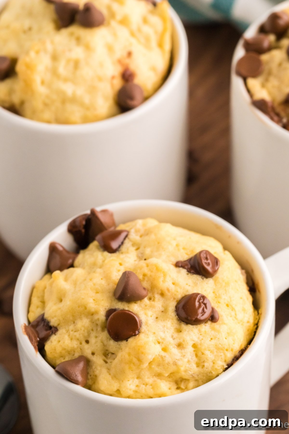 Heavenly Keto Chocolate Chip Mug Cake 7 Cooked keto chocolate chip mug cake, warm and ready to enjoy from the microwave.