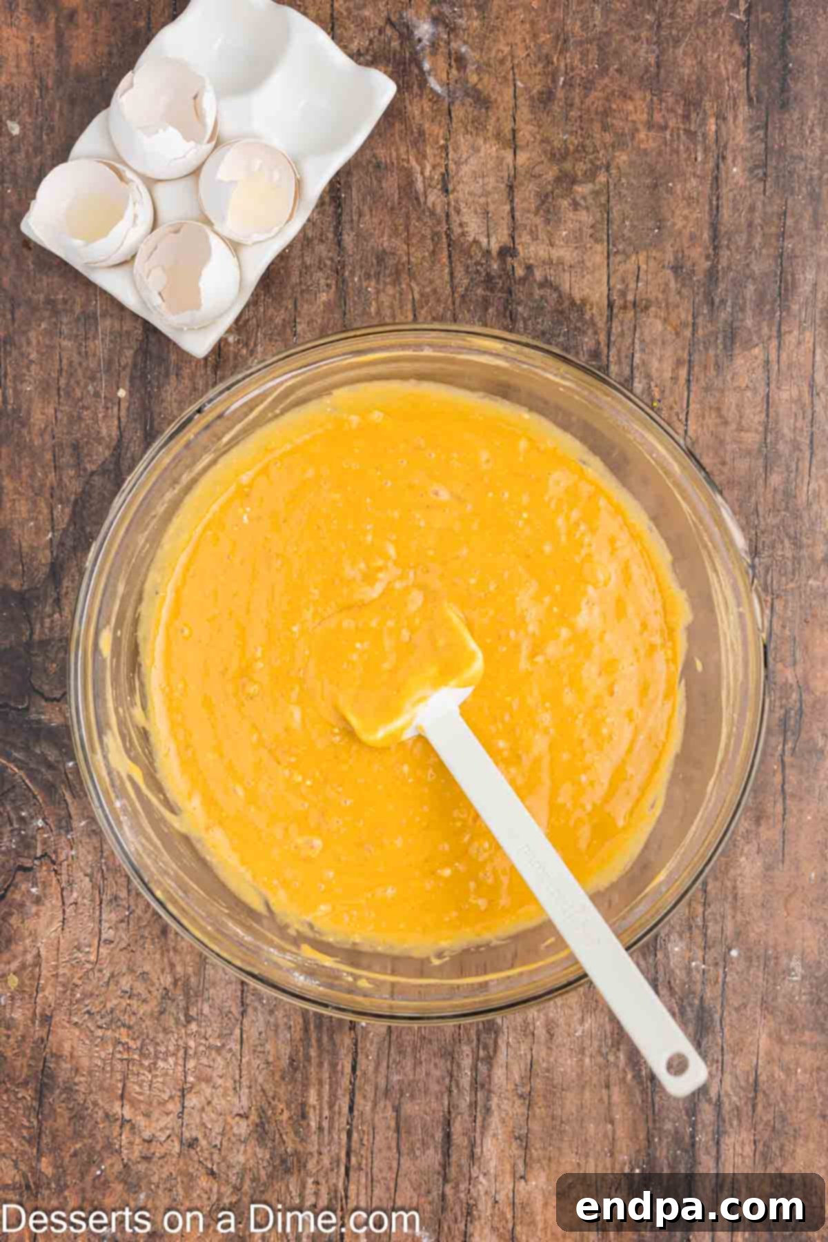 Cupcake batter in a large mixing bowl, perfectly mixed and ready for the oven.