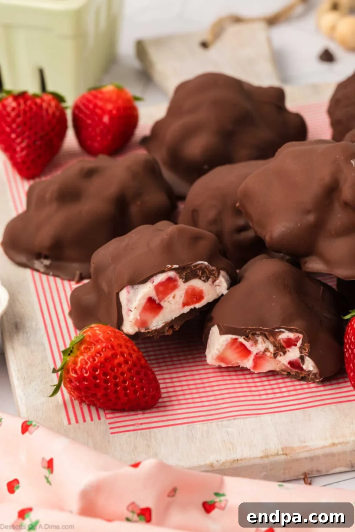 An assortment of delicious Strawberry Yogurt Bites arranged beautifully on a serving platter, ready for guests.
