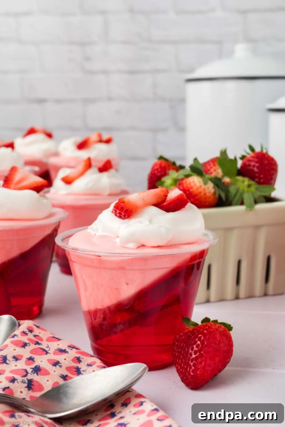 A stunning Strawberry Parfait ready to be served, showcasing its vibrant layers and fresh strawberry garnish.