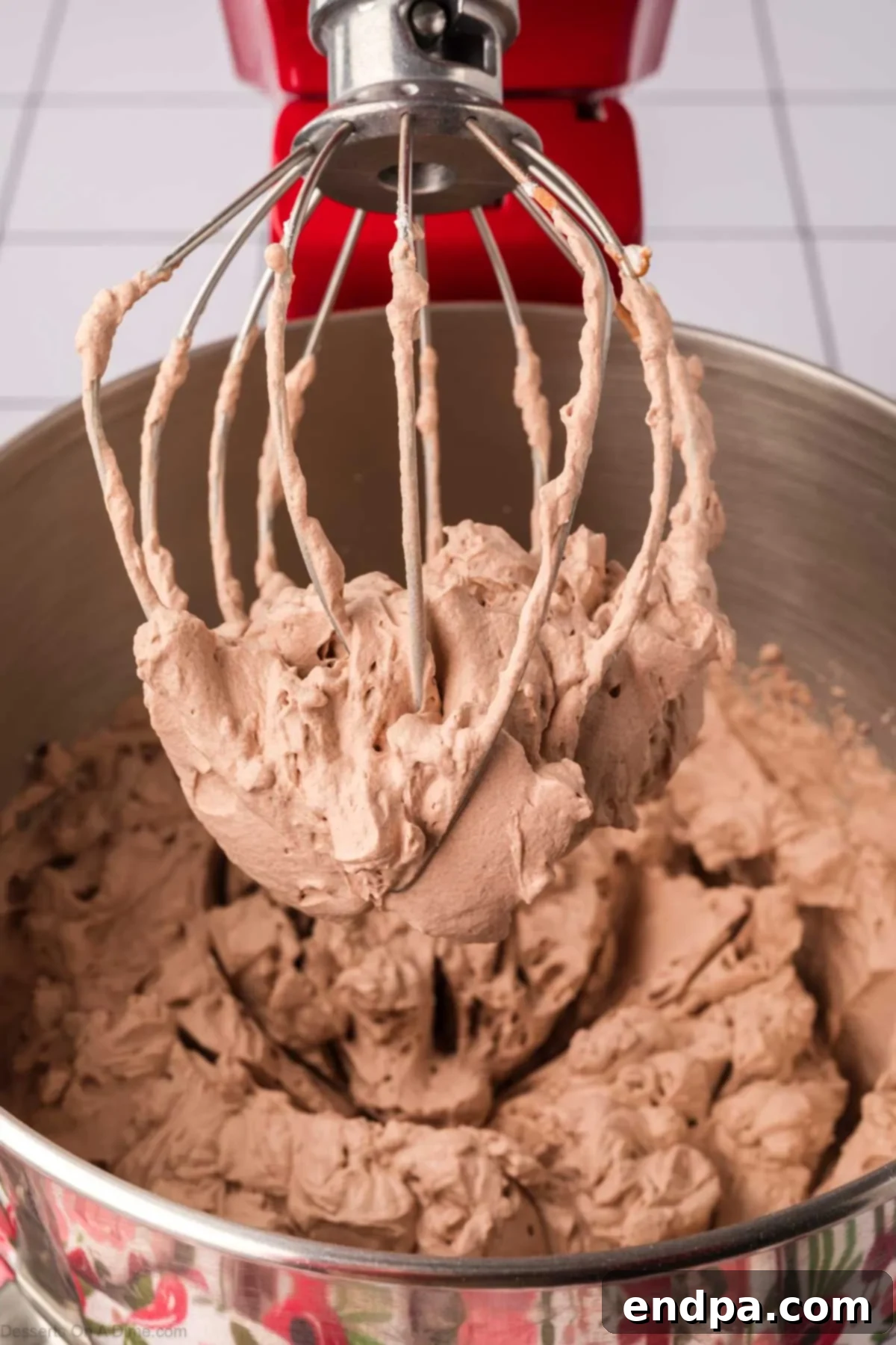 Light & Luscious Chocolate Frosting 7 Chocolate whipped cream mixture beaten until combined and stiff peaks form.