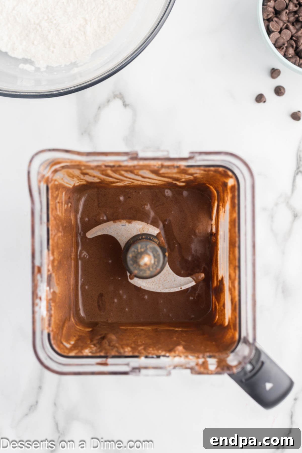 Decadent Cottage Cheese Swirl Brownies 4 Brownie batter in a blender, perfectly combined and smooth.