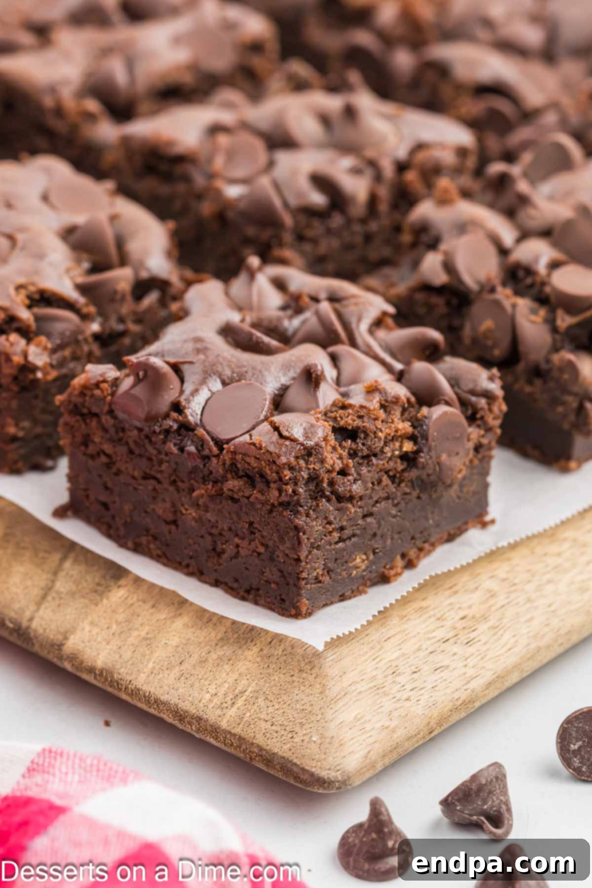 Decadent Cottage Cheese Swirl Brownies 10 Brownies cut and arranged neatly, ready to be served.