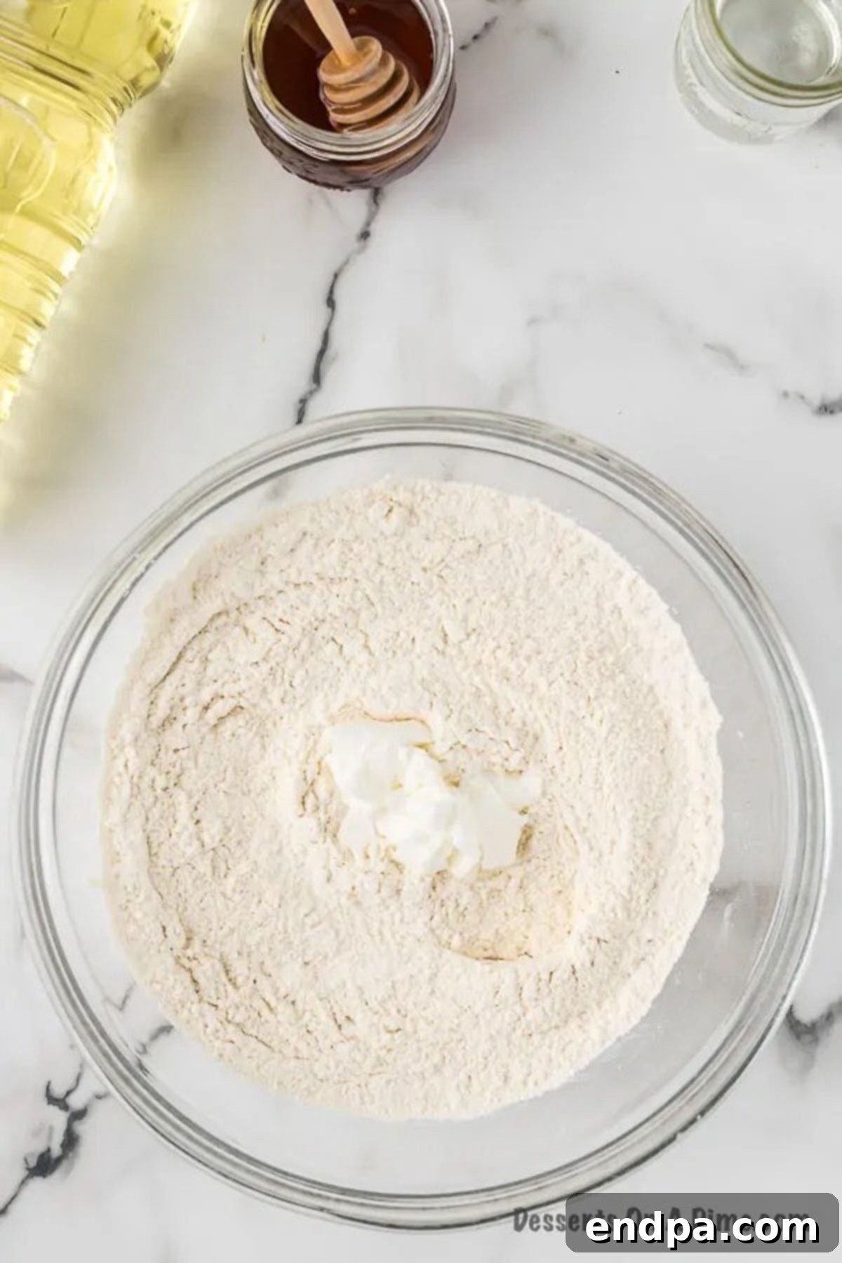 Shortening added to bowl. 