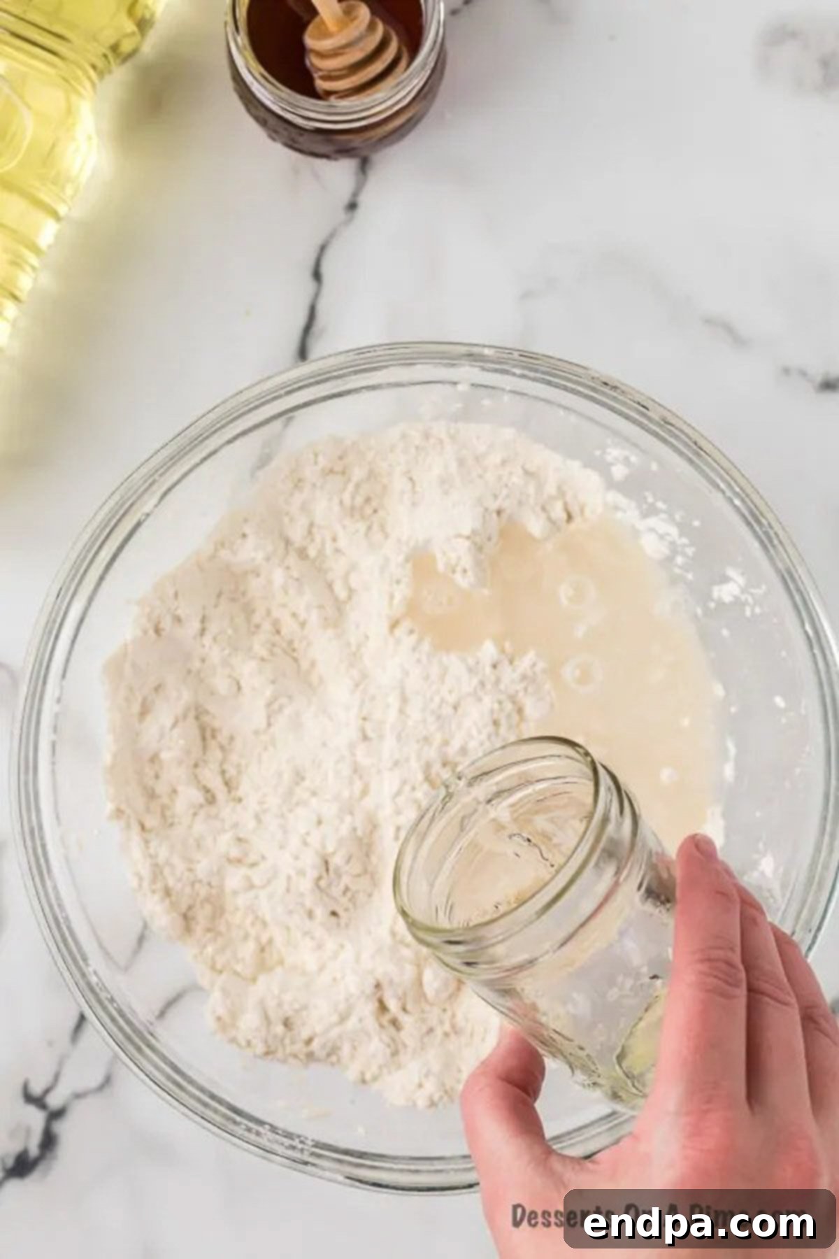 Warm water poured into bowl. 