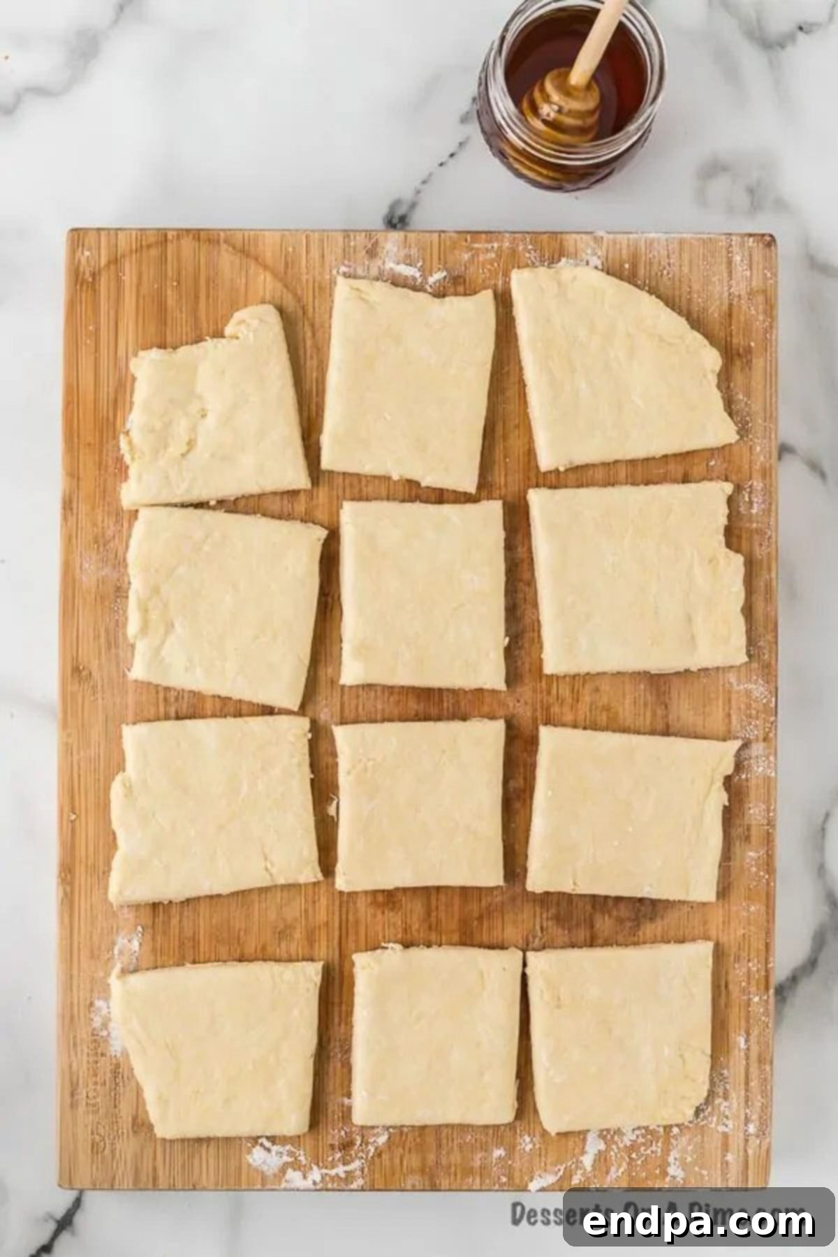 Dough cut into pieces. 