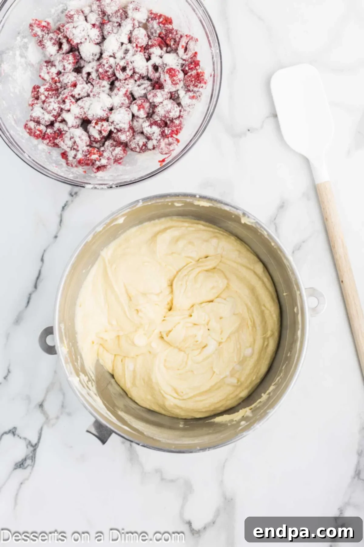 Lemon Berry Bliss 7 Cake flour and baking powder mixed in a separate bowl, ready to be added to the wet ingredients.