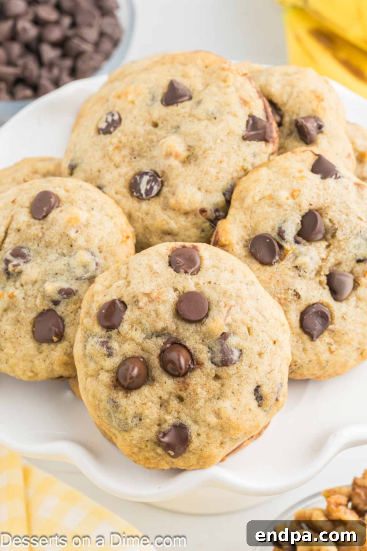 Delicious Banana Cookies arranged beautifully on a serving platter, ready to be enjoyed.