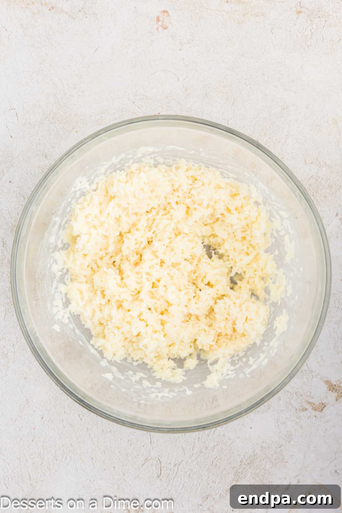 Shredded coconut, sweetened condensed milk, and vanilla extract are combined in a large mixing bowl.