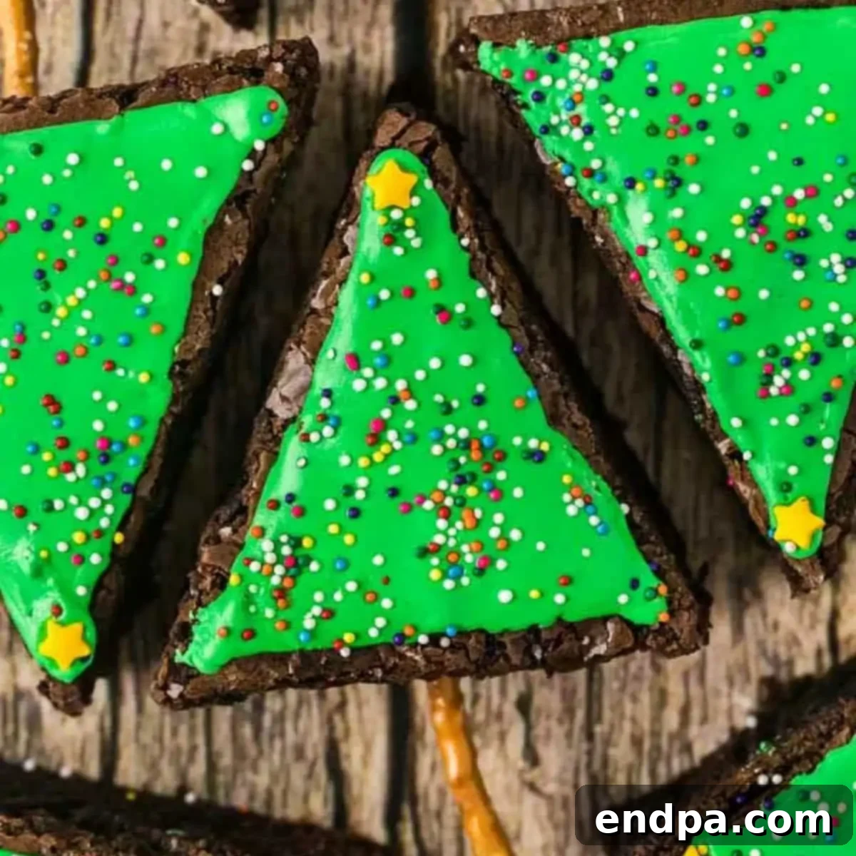 Christmas tree brownies ready to enjoy.