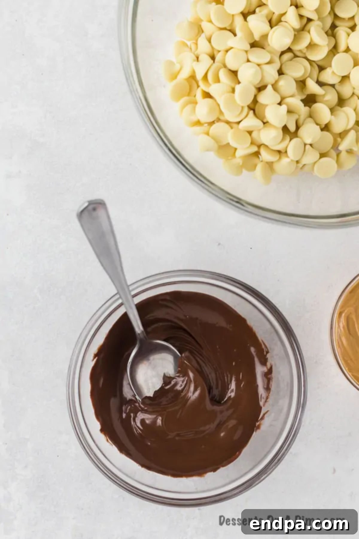 Melting semi-sweet chocolate chips in a microwave-safe glass bowl