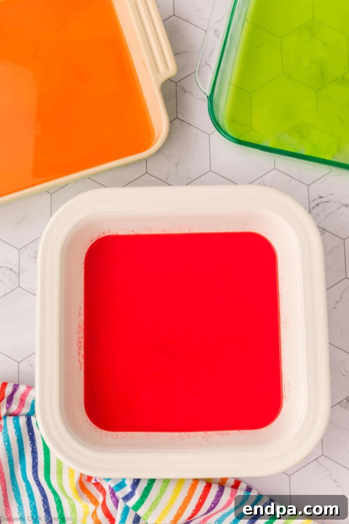 Vibrant Mosaic Gelatin 4 Jello in shallow container.