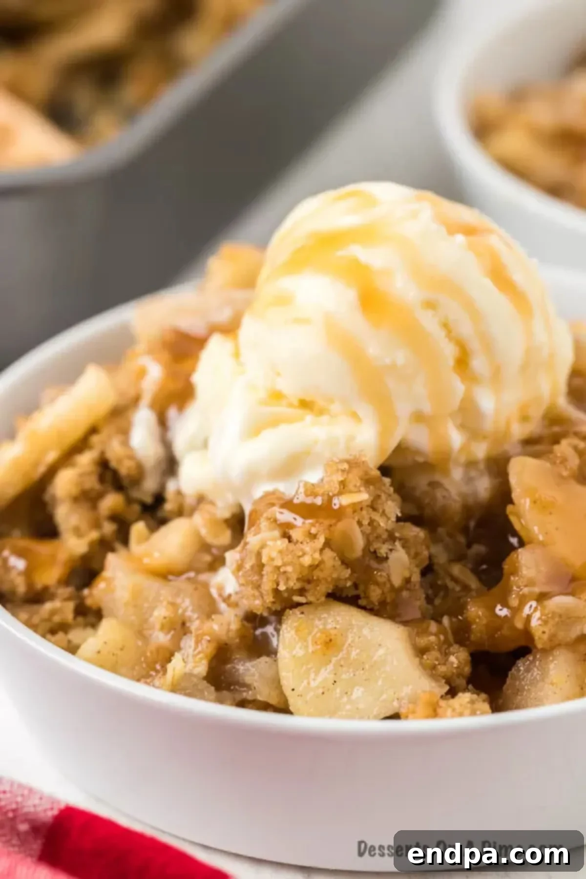 Buttery Oat Apple Crisp 2 Apple Crisp in a bowl, ready to be served.