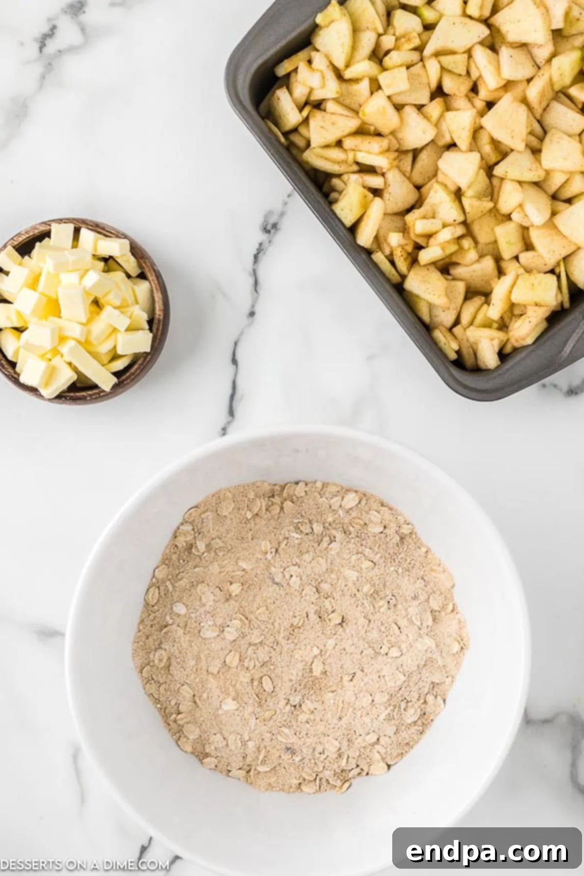 Buttery Oat Apple Crisp 6 Dry ingredients for the topping mixed in a bowl.