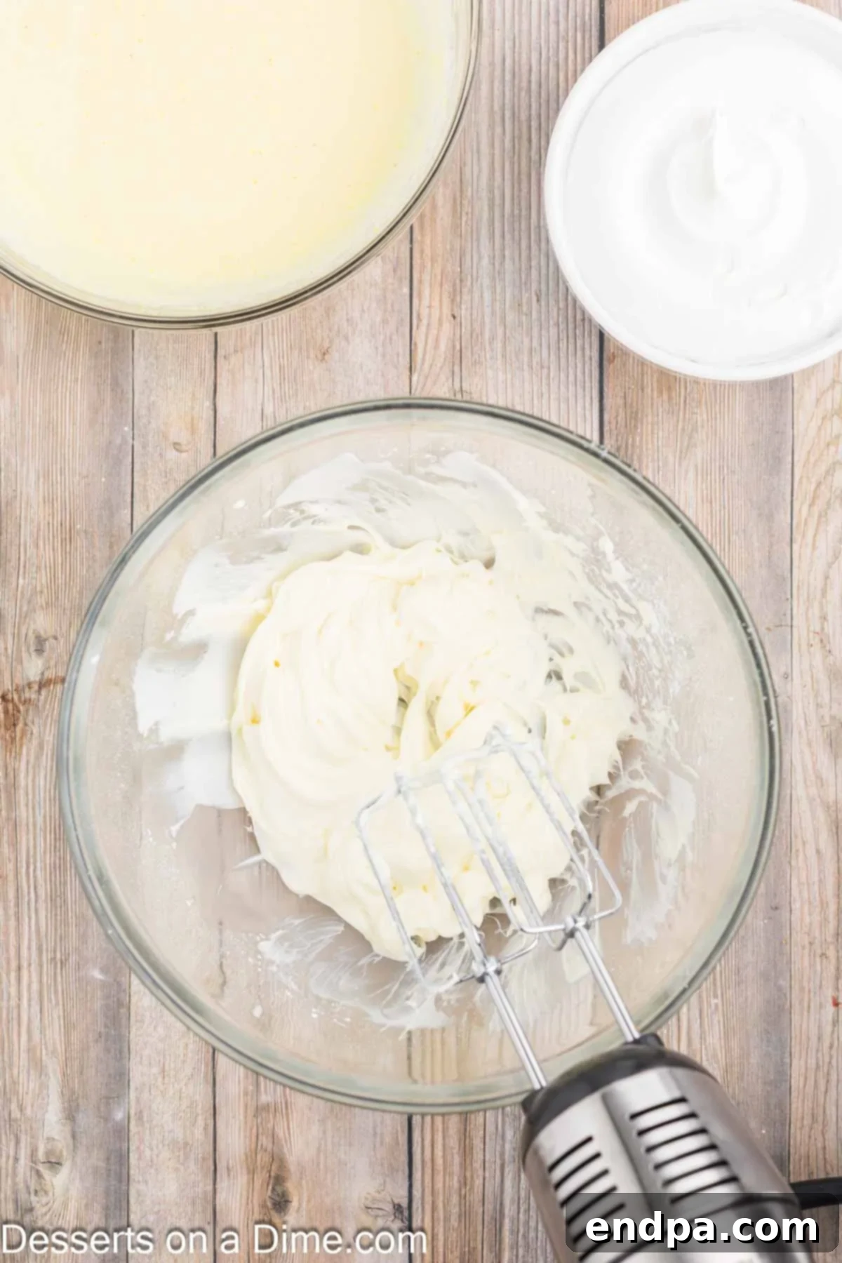 Cream cheese mixture in a bowl.
