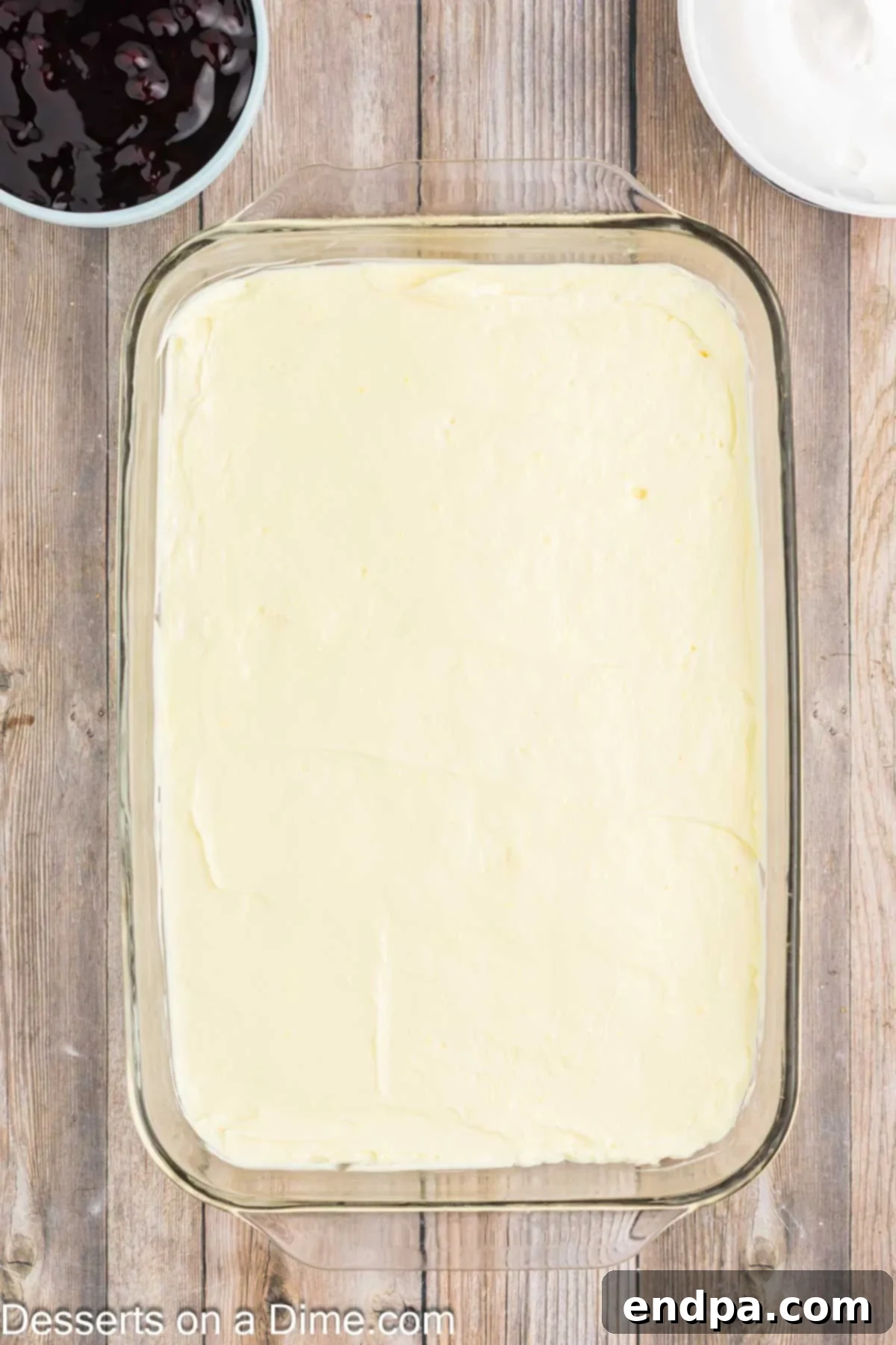 Pudding mixture layered over graham cracker crust.